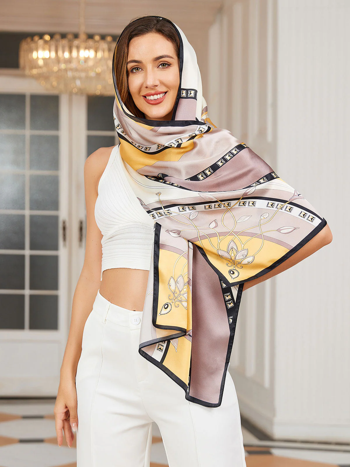 100% Maulbeerseide bedruckter rechteckiger langer Schalschal 170x53cm