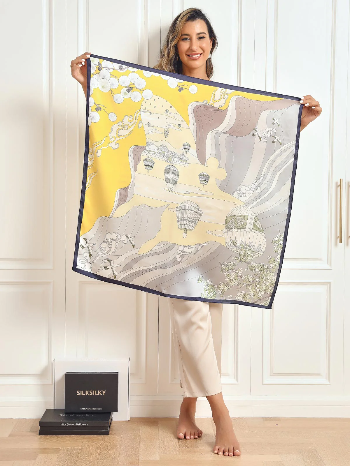 100% Maulbeerseide bedruckter quadratischer Schal Schal 88 * 88cm - Image 29