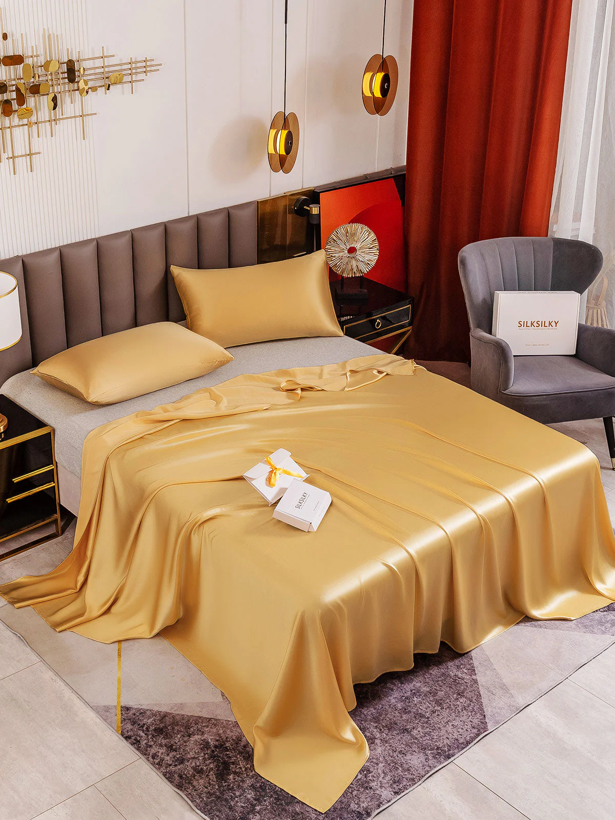 19Momme 3tlg Seidenset Wohnung Blatt+2x Kissenbezüge - Image 21