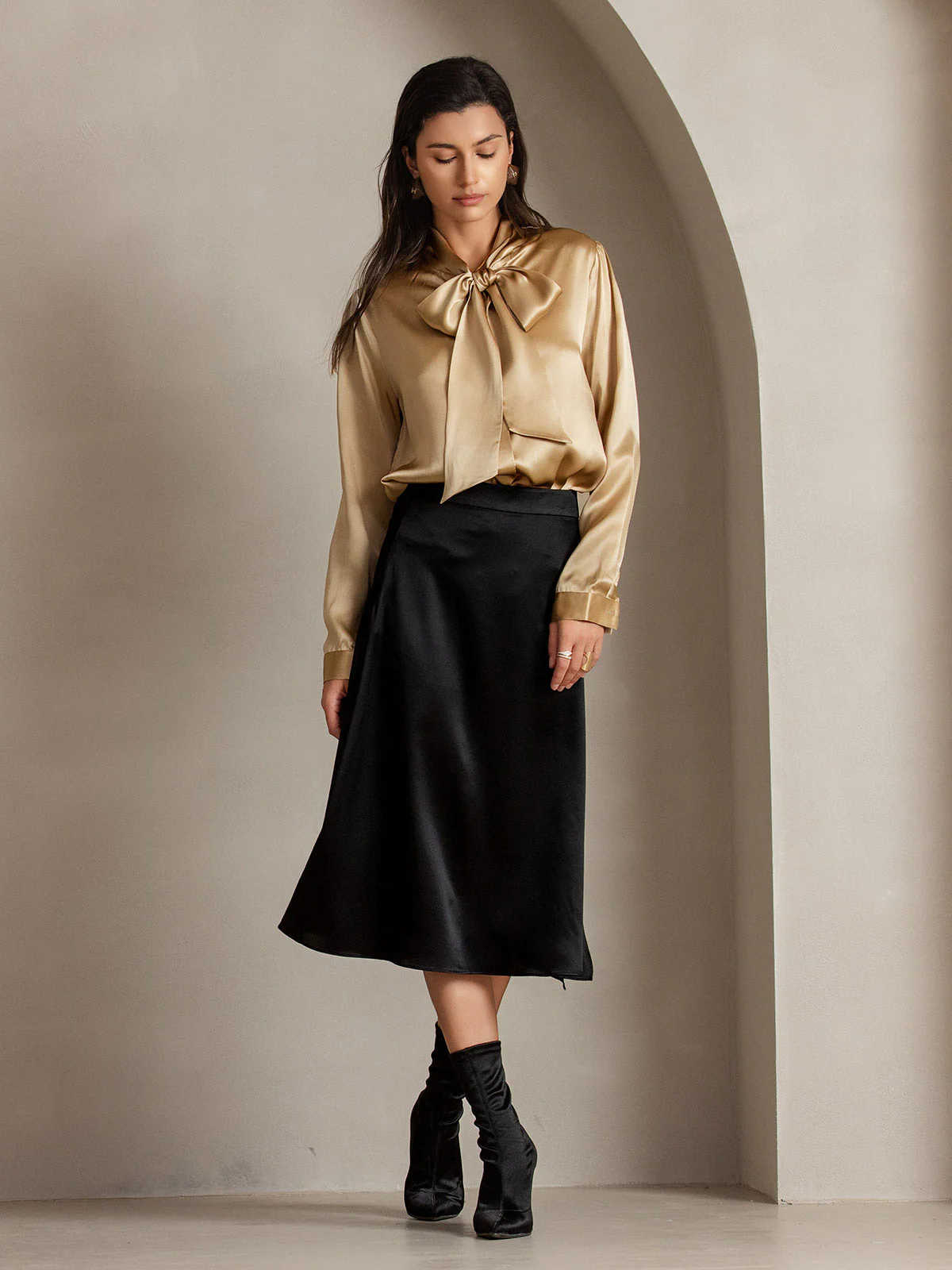 Clearance - 19Momme Seiden Einfarbige Elegante Rock Mit Schlitzsaum - Image 12
