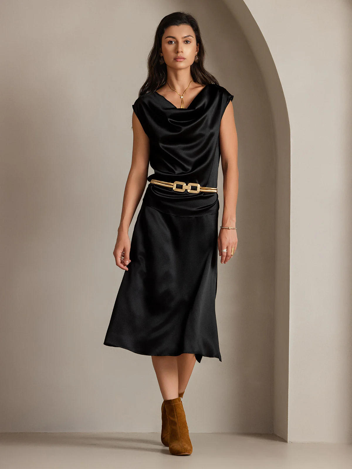 Clearance - 19Momme Seiden Einfarbige Elegante Rock Mit Schlitzsaum - Image 13