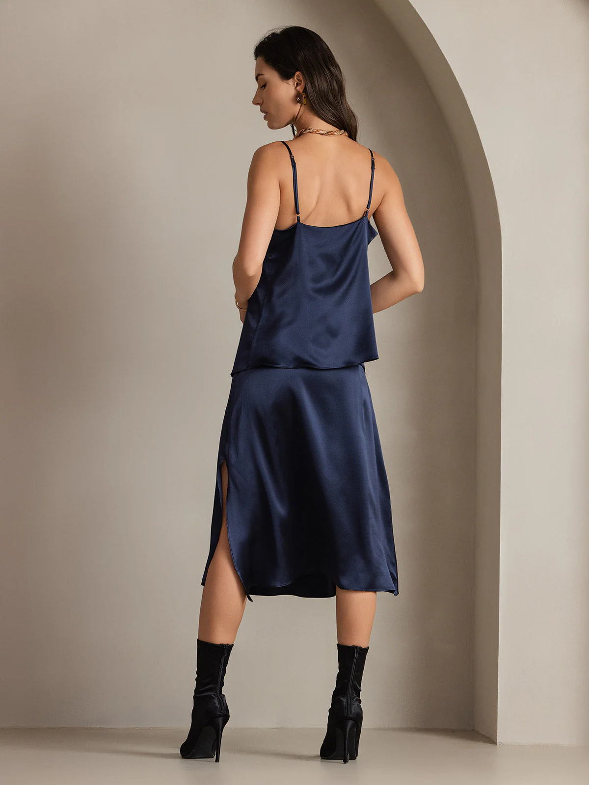 Clearance - 19Momme Seiden Einfarbige Elegante Rock Mit Schlitzsaum - Image 16