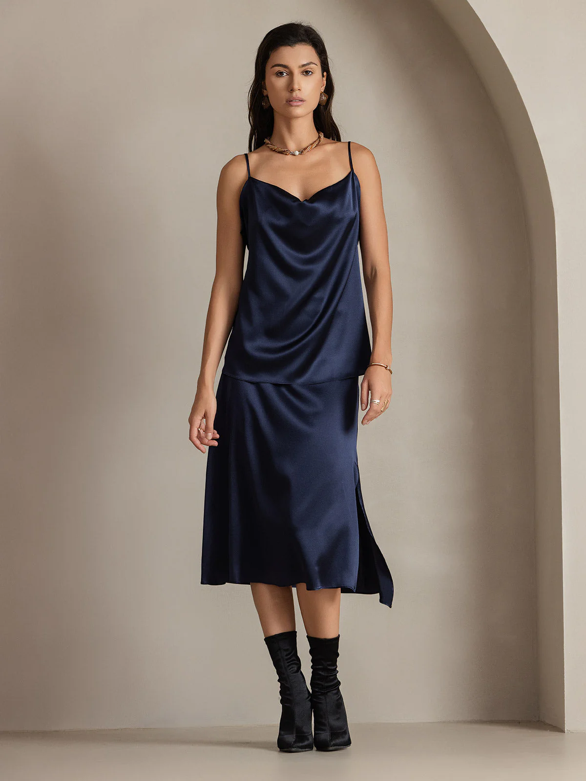 Clearance - 19Momme Seiden Einfarbige Elegante Rock Mit Schlitzsaum - Image 18