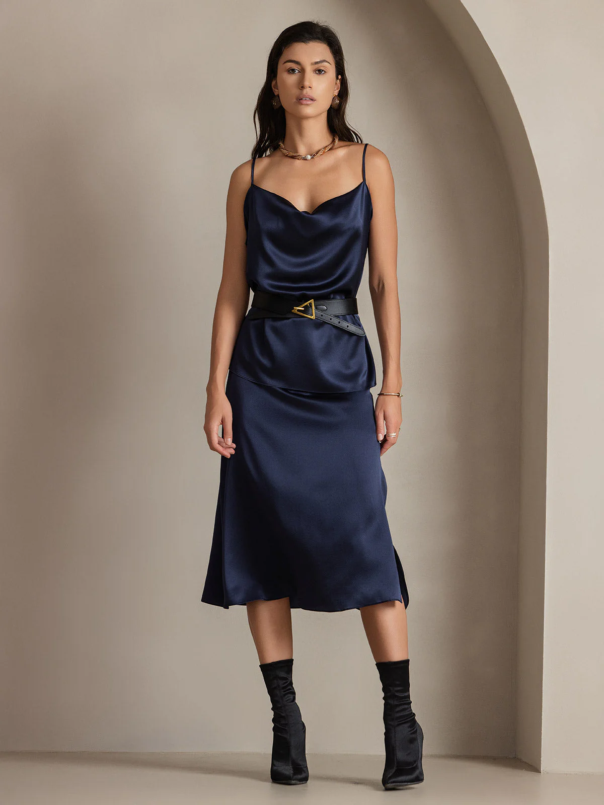 Clearance - 19Momme Seiden Einfarbige Elegante Rock Mit Schlitzsaum - Image 19