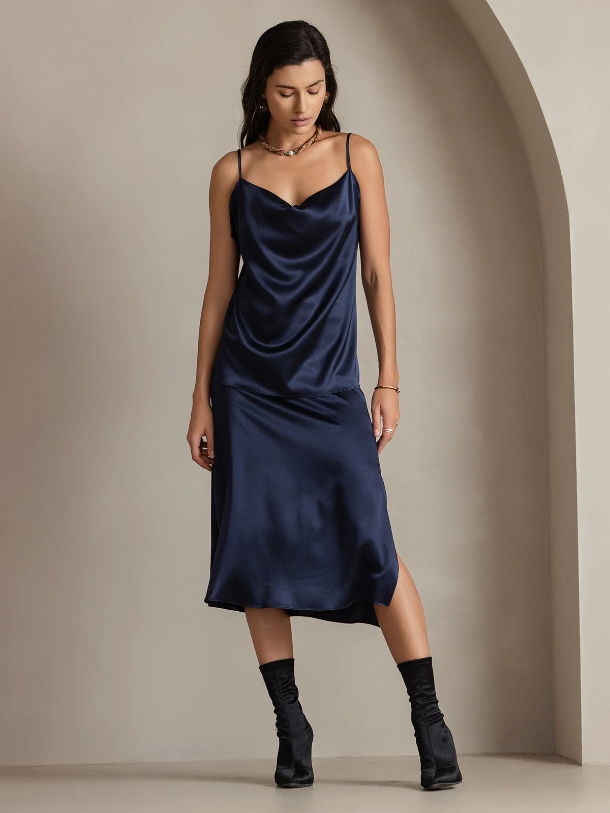 Clearance - 19Momme Seiden Einfarbige Elegante Rock Mit Schlitzsaum - Image 20