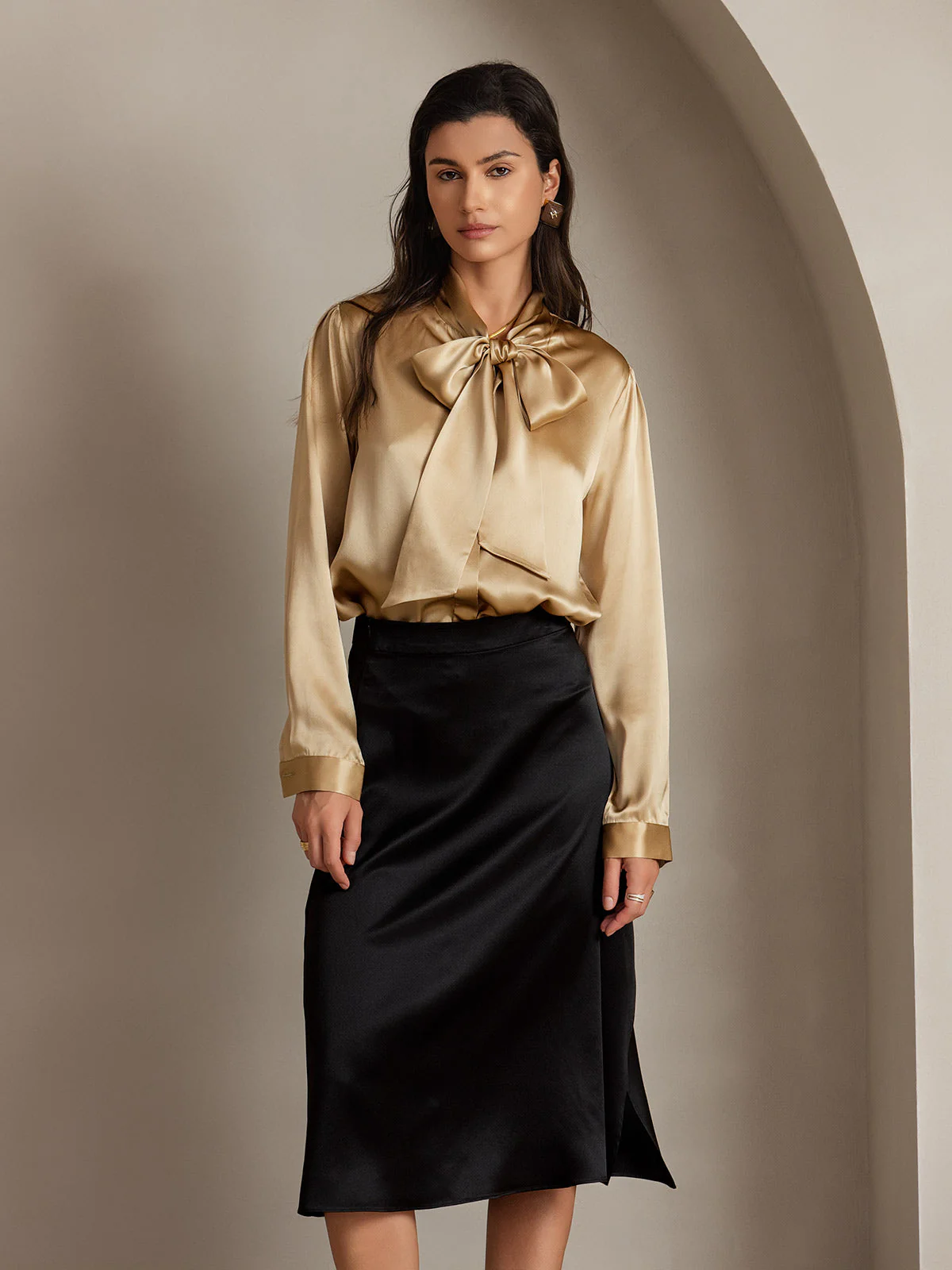 Clearance - 19Momme Seiden Einfarbige Elegante Rock Mit Schlitzsaum - Image 8