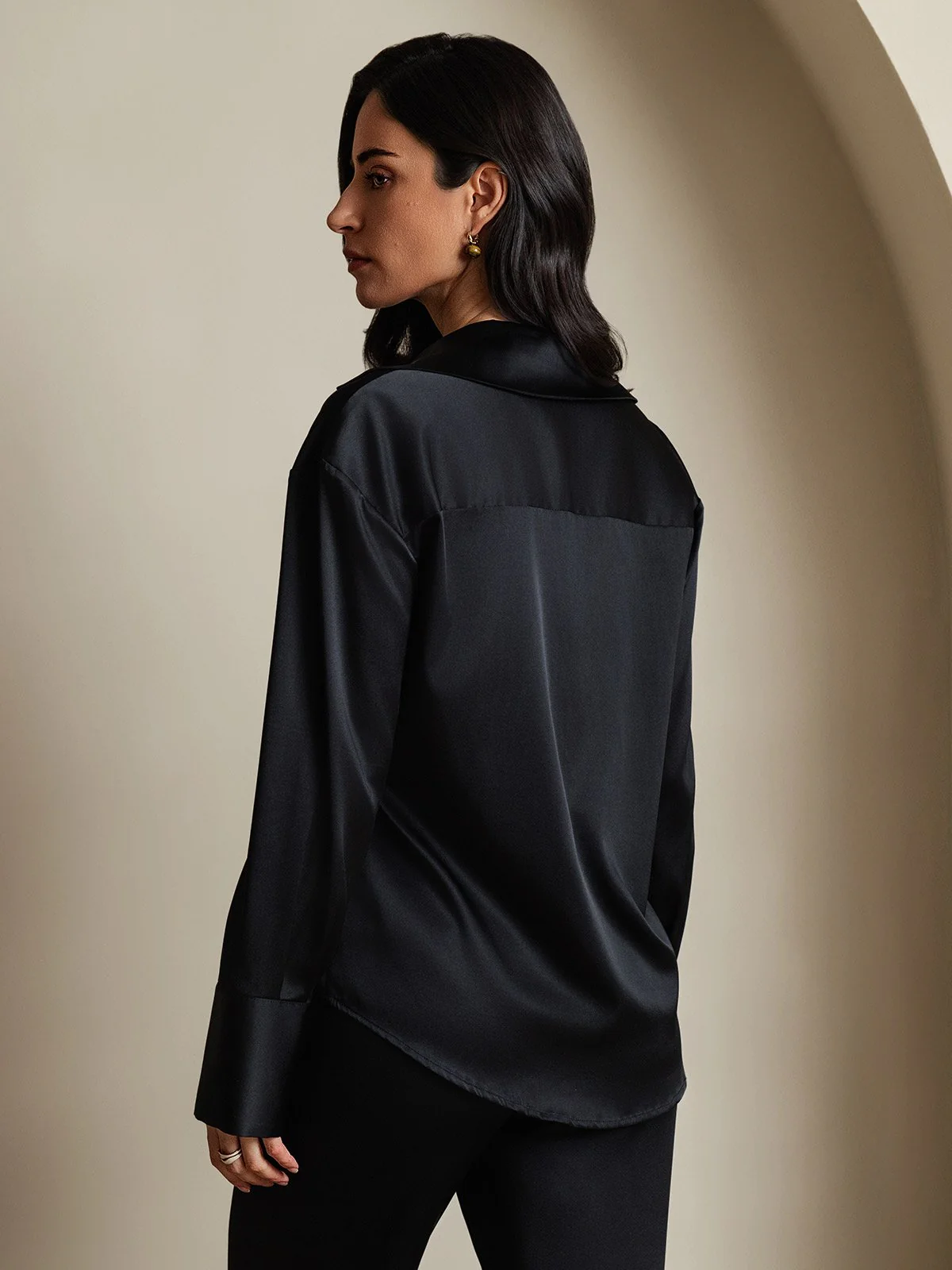 Clearance - 19Momme Seide Basic Revers Langarm Hemd - Image 18