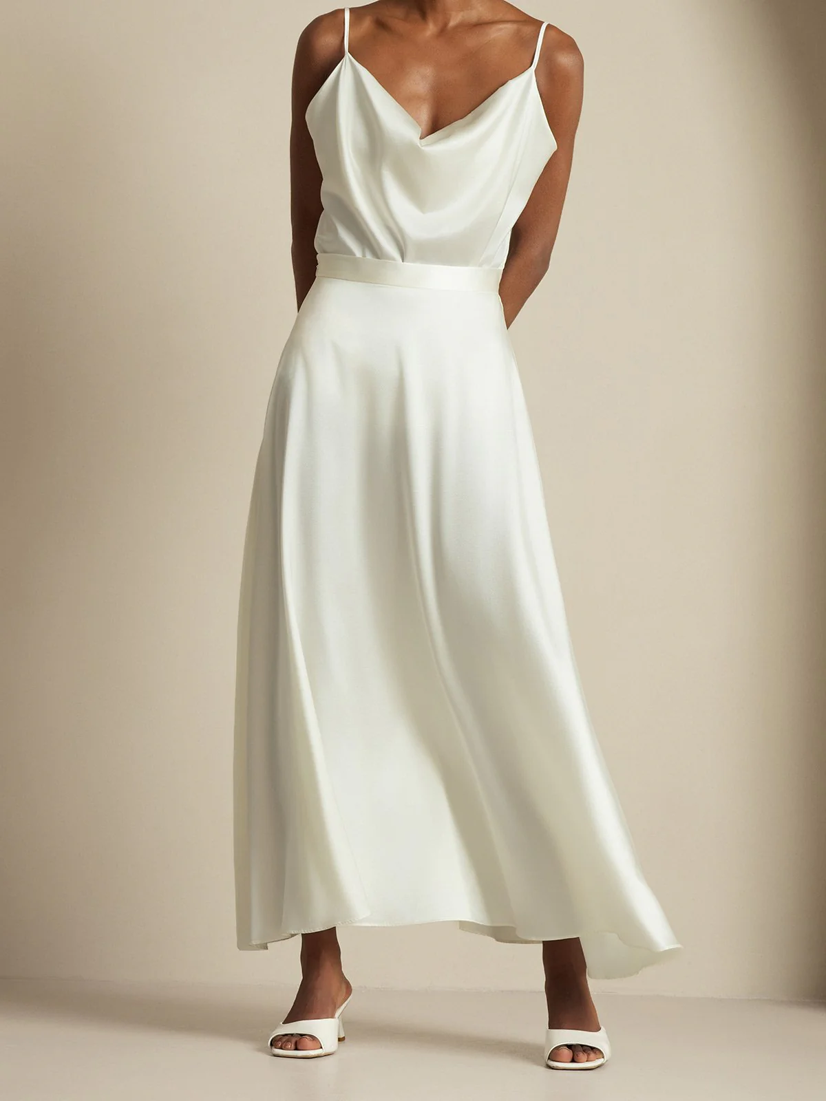 19Momme Seide Cowl Neck Spaghetti Träger Camisole Top & A-Linien Maxi Rock - Image 22