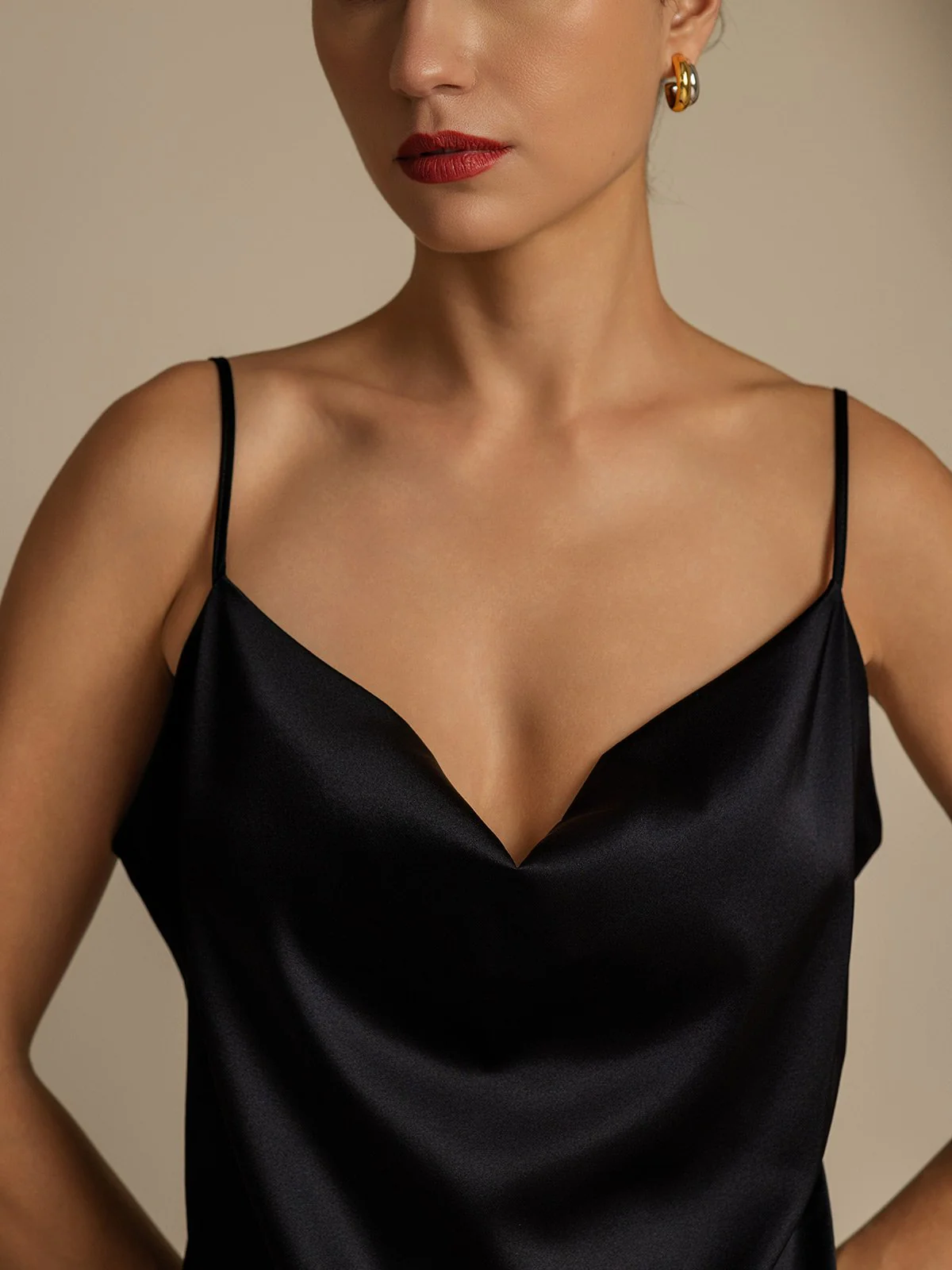 19Momme Seide Cowl Neck Spaghetti Träger Camisole Top & A-Linien Maxi Rock - Image 26