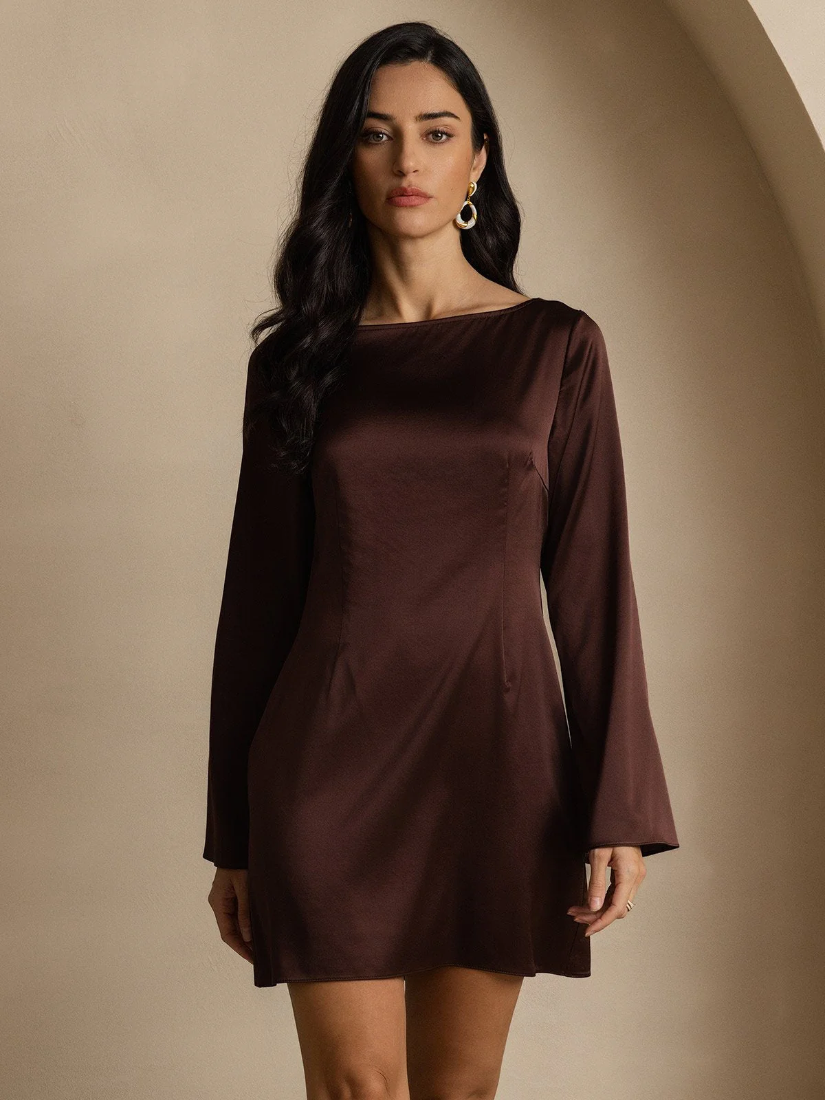 19Momme Seiden Elegantes Langarmkleid - Image 10