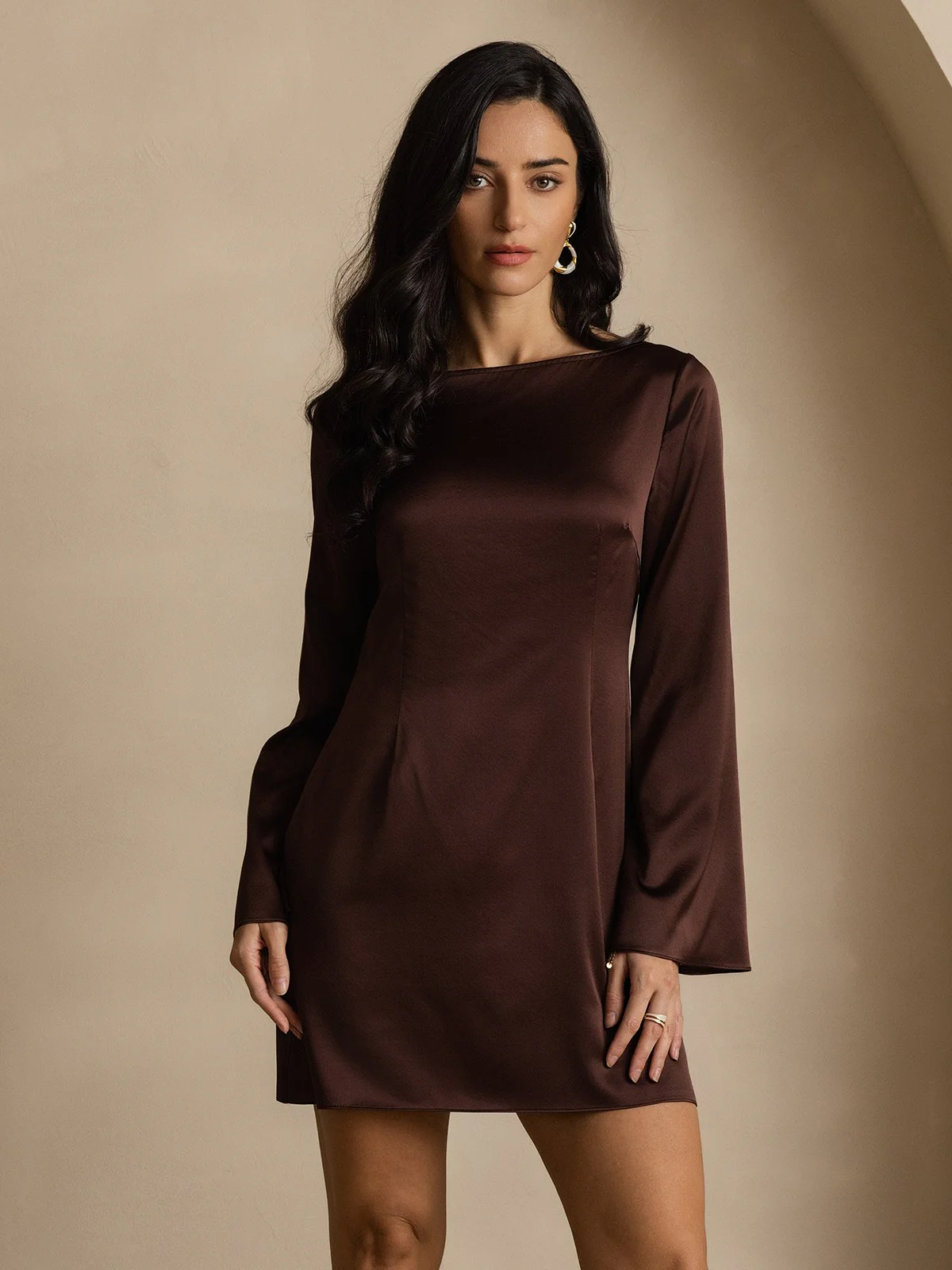 19Momme Seiden Elegantes Langarmkleid - Image 8