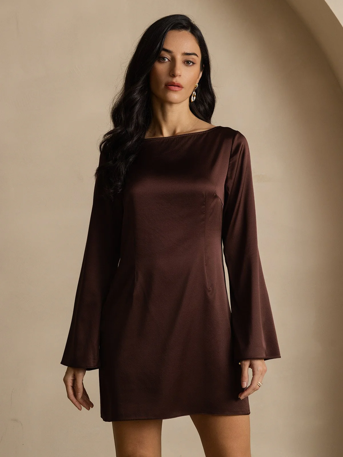 19Momme Seiden Elegantes Langarmkleid - Image 9