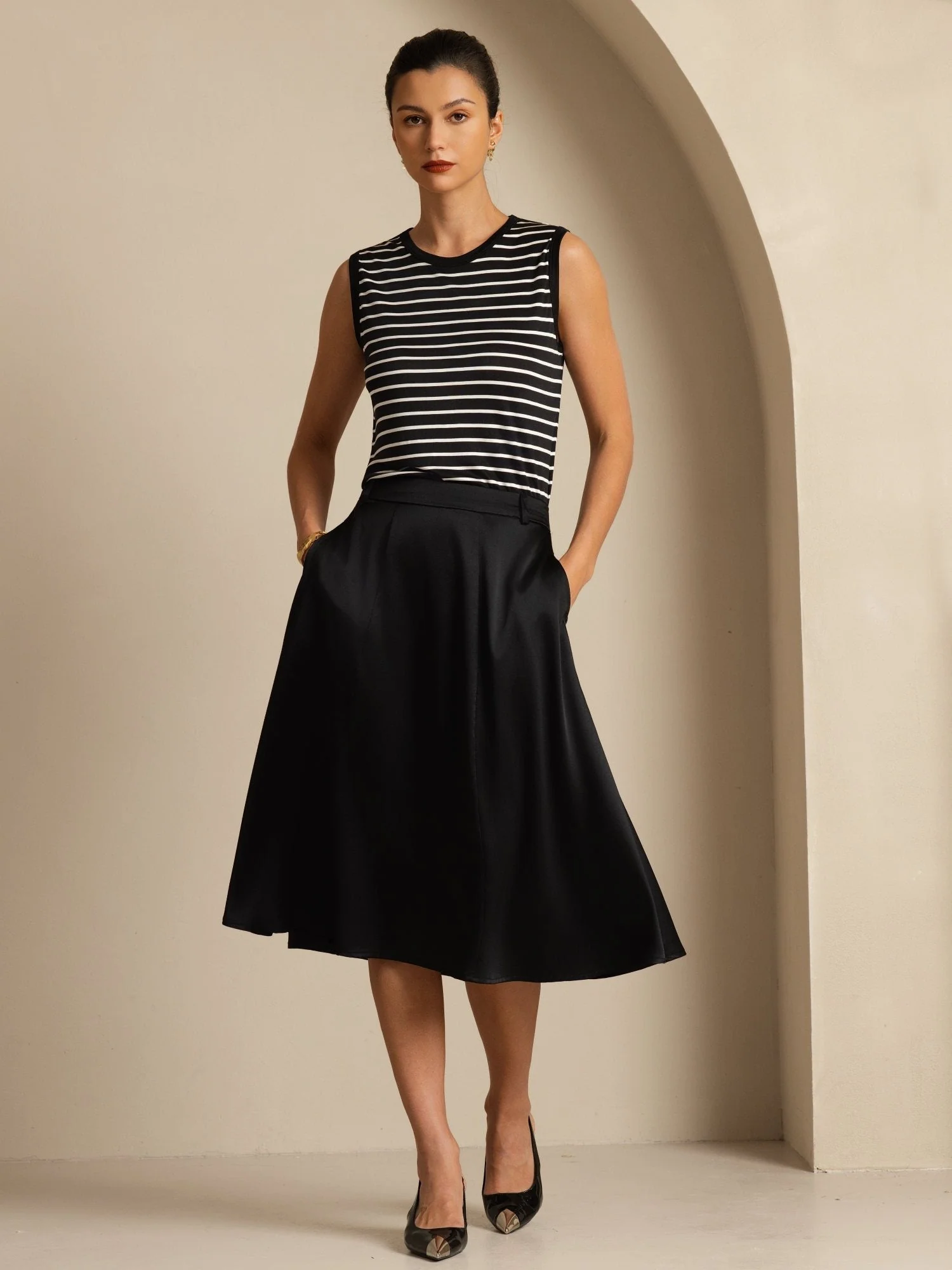 19 Momme Seiden Midirock Mit Hohem Bund In A Linie Mit Taschen - Image 9