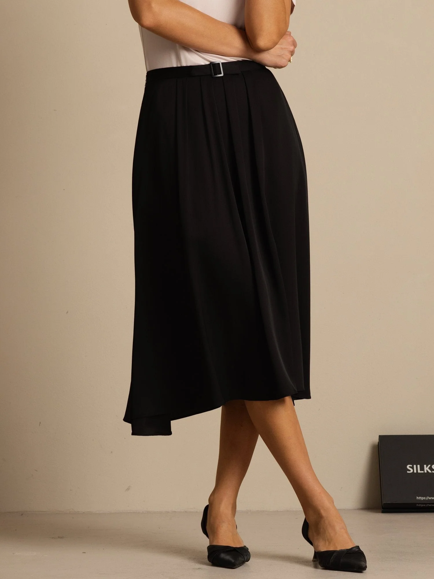 19Momme Seiden High Waist A-Linie Plissierter Midi Rock mit Taschen - Image 10