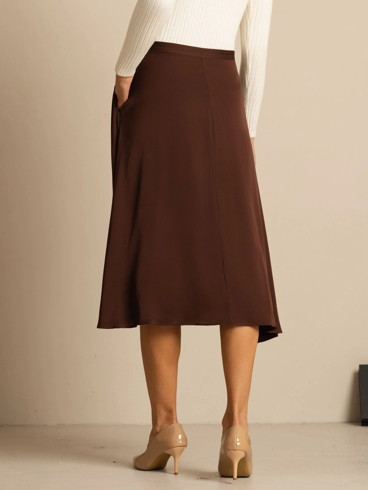 19Momme Seiden High Waist A-Linie Plissierter Midi Rock mit Taschen - Image 13