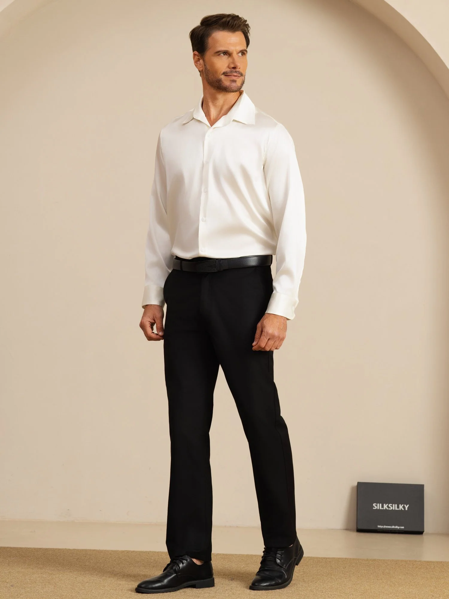 Klassisches Businesshemd Für Herren Mit Langarm Und Reverskragen Aus 19Momme Seide - Image 7
