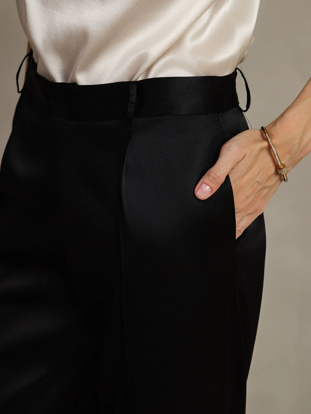 19Momme Seide Gerade Bein Damenhose Mit Seitentaschen Design - Image 11