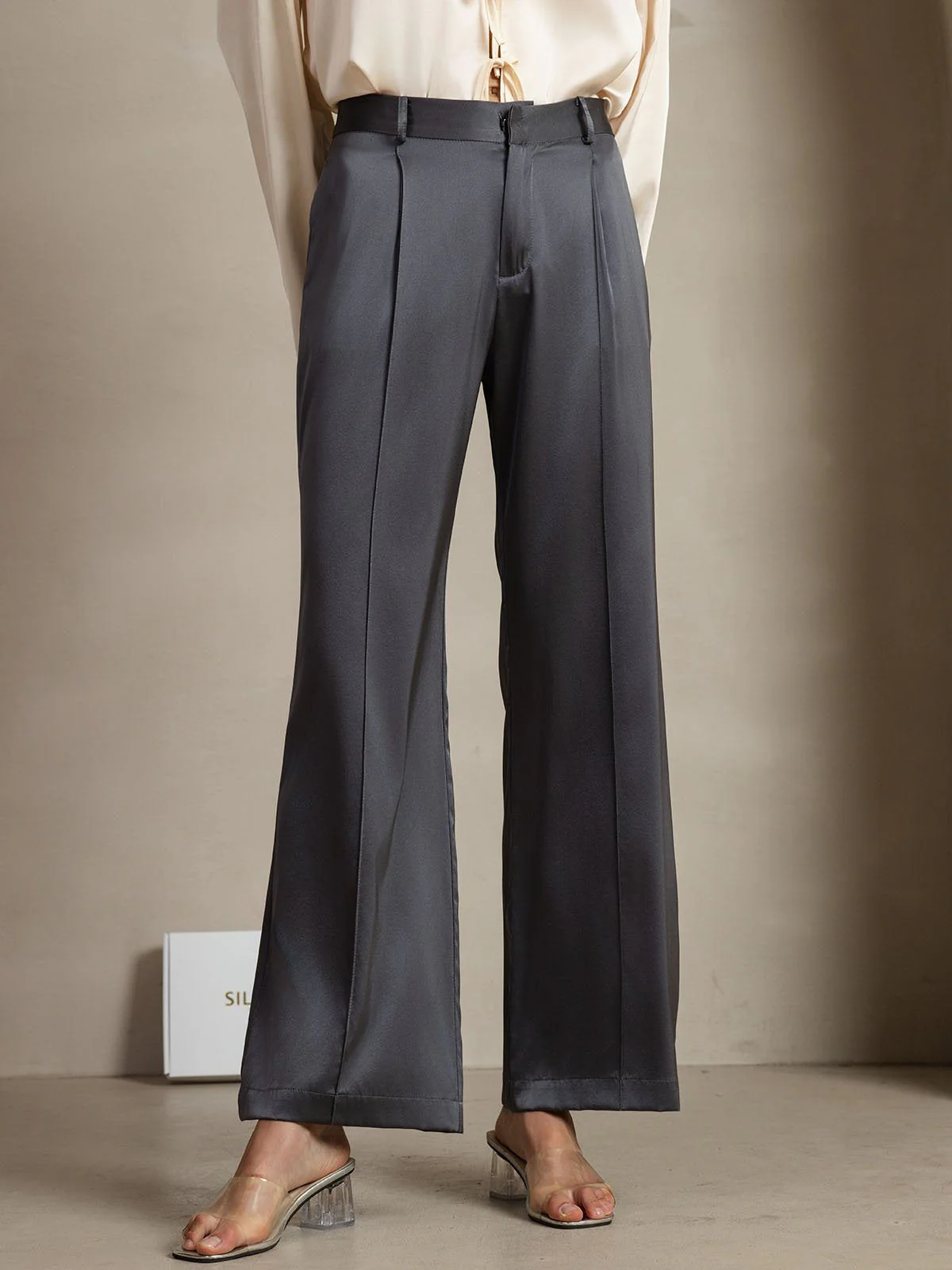 19Momme Seide Gerade Bein Damenhose Mit Seitentaschen Design - Image 5