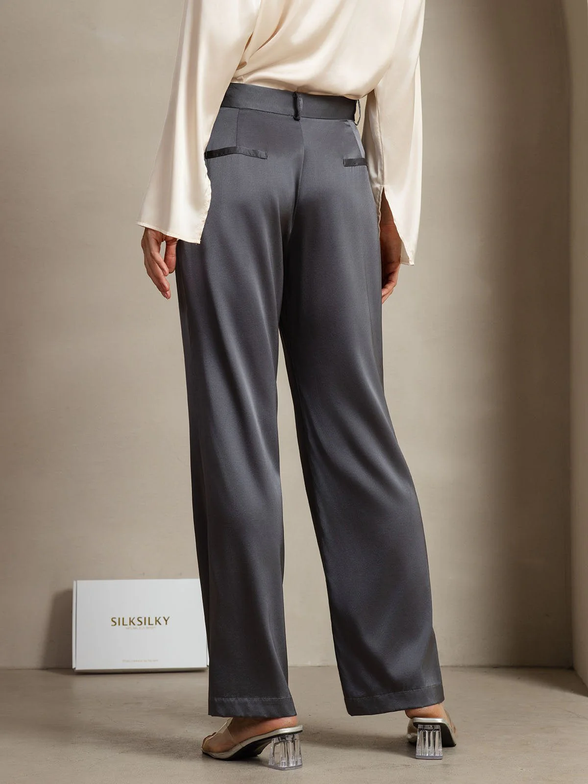 19Momme Seide Gerade Bein Damenhose Mit Seitentaschen Design - Image 6