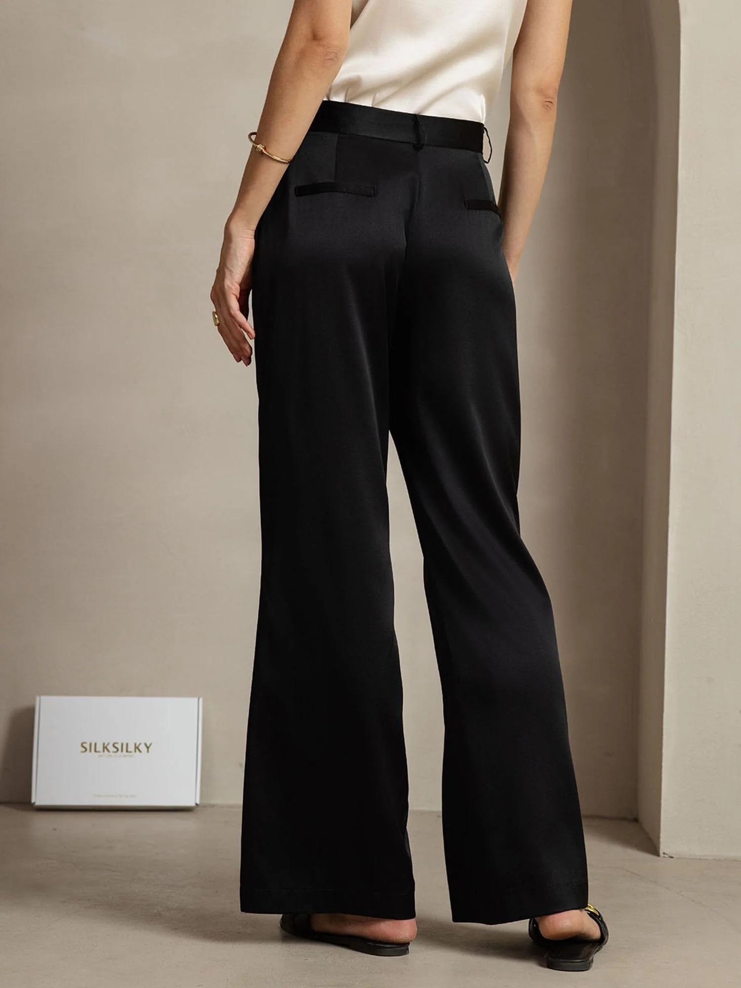 19Momme Seide Gerade Bein Damenhose Mit Seitentaschen Design - Image 9