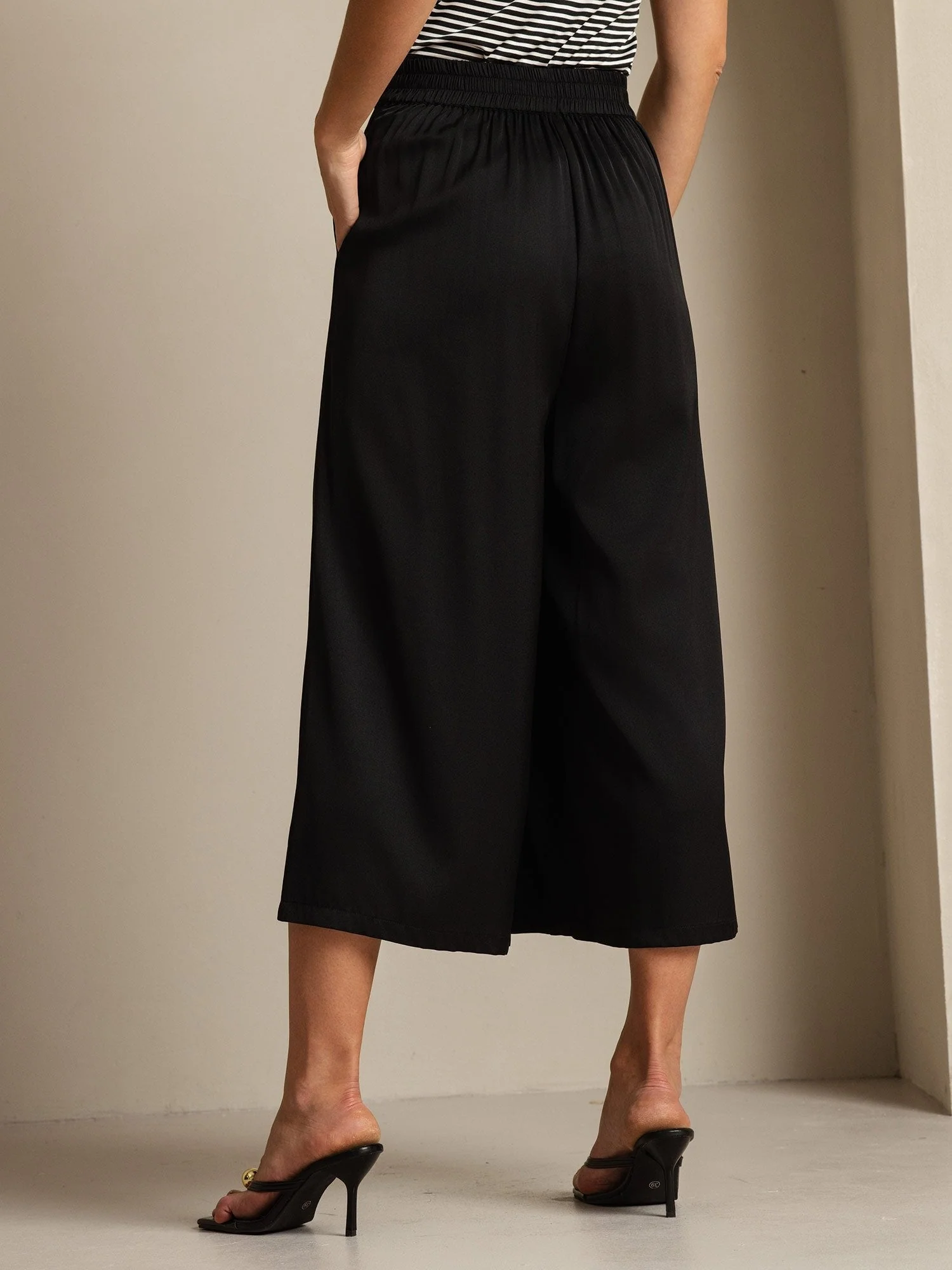 Damen 19Momme Seide Hohe Taille Plissierte Weite Capri Hose - Image 2