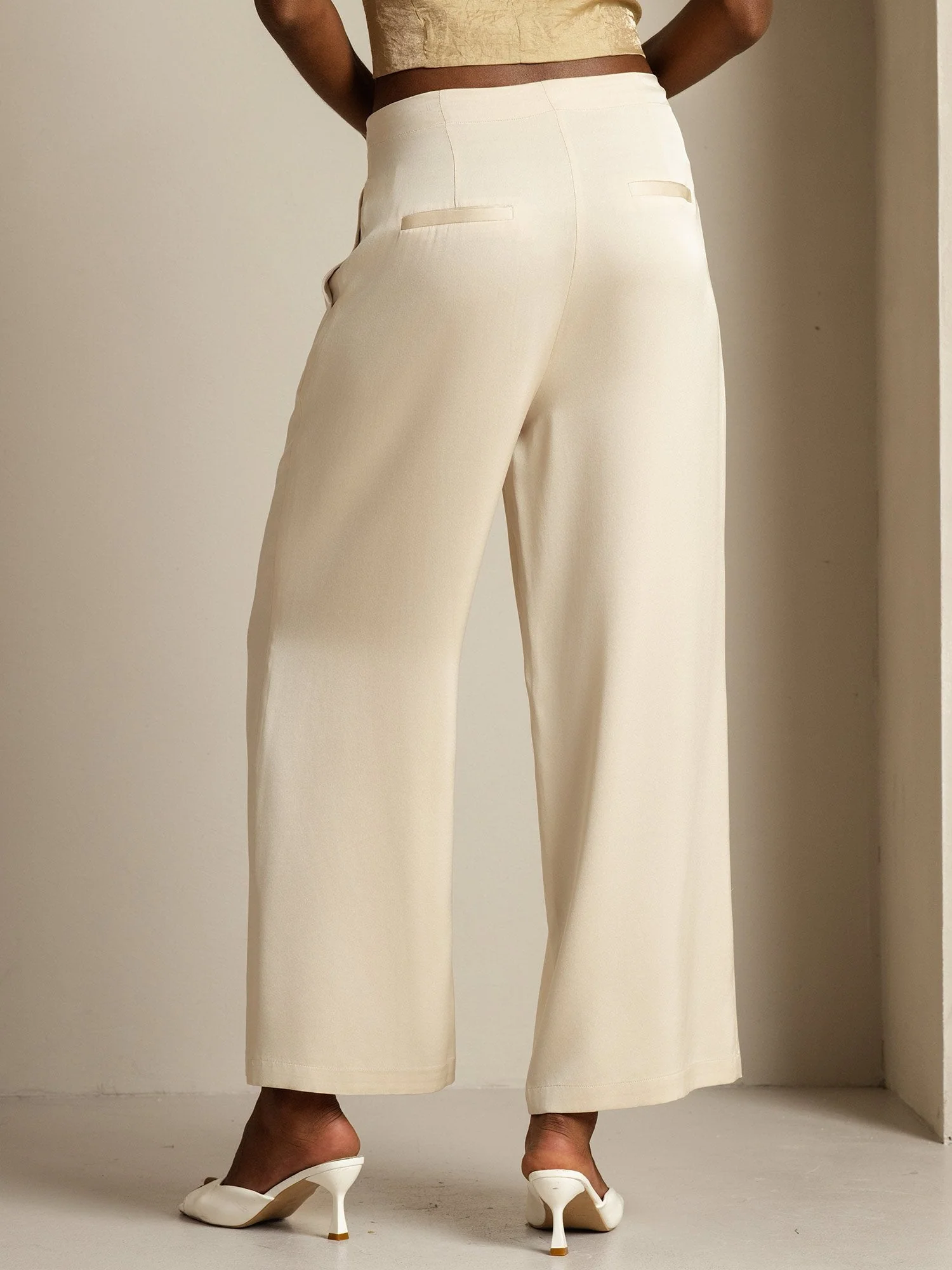 Clearance - Damen 19Momme Seide Hohe Taille Weite Hose Mit Kordelzug Und Taschen - Image 10