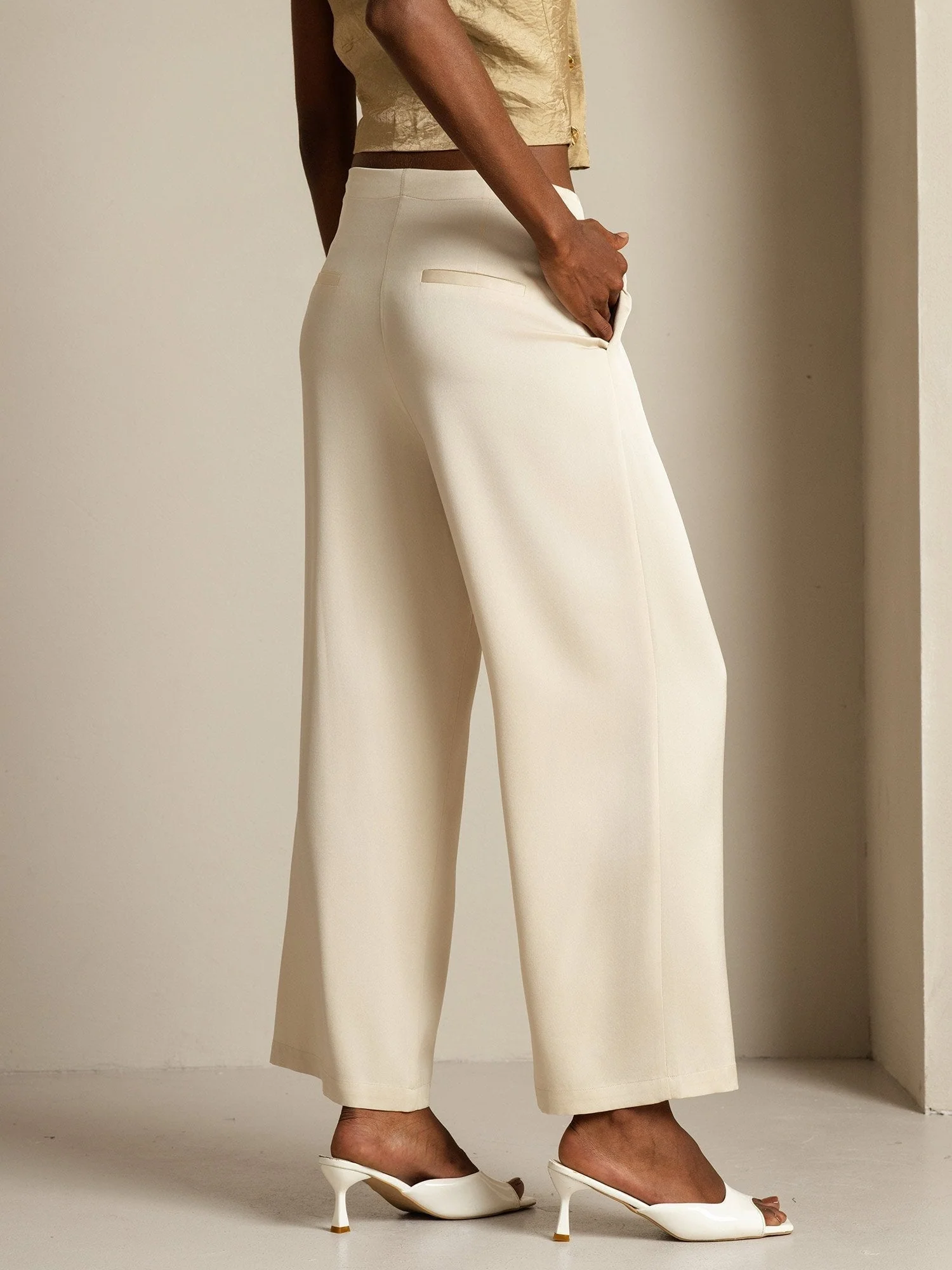 Clearance - Damen 19Momme Seide Hohe Taille Weite Hose Mit Kordelzug Und Taschen - Image 14
