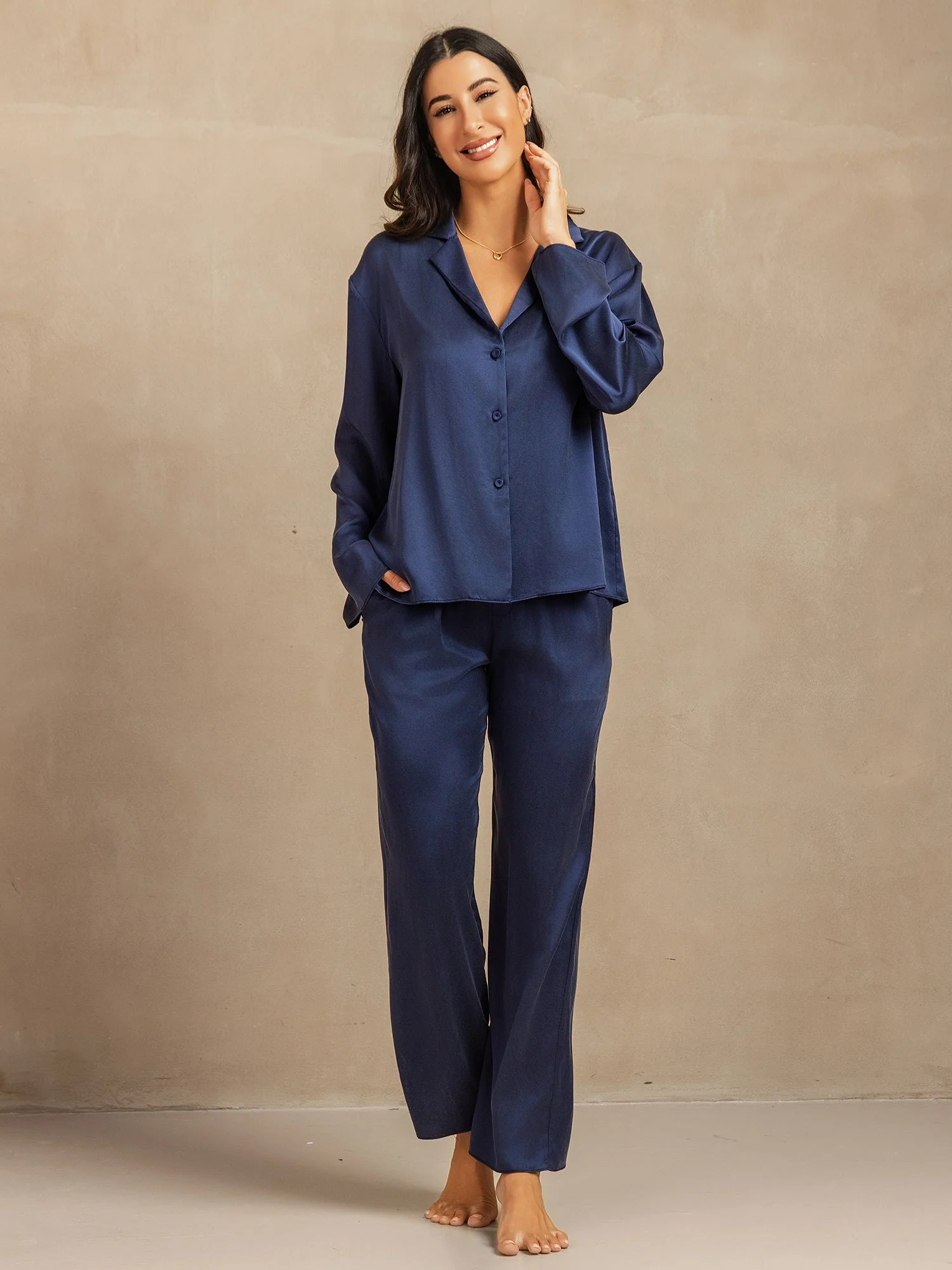 19Momme Waschbare Seide Langarm Notch Kragen Damen Schlafanzug Set - Image 11