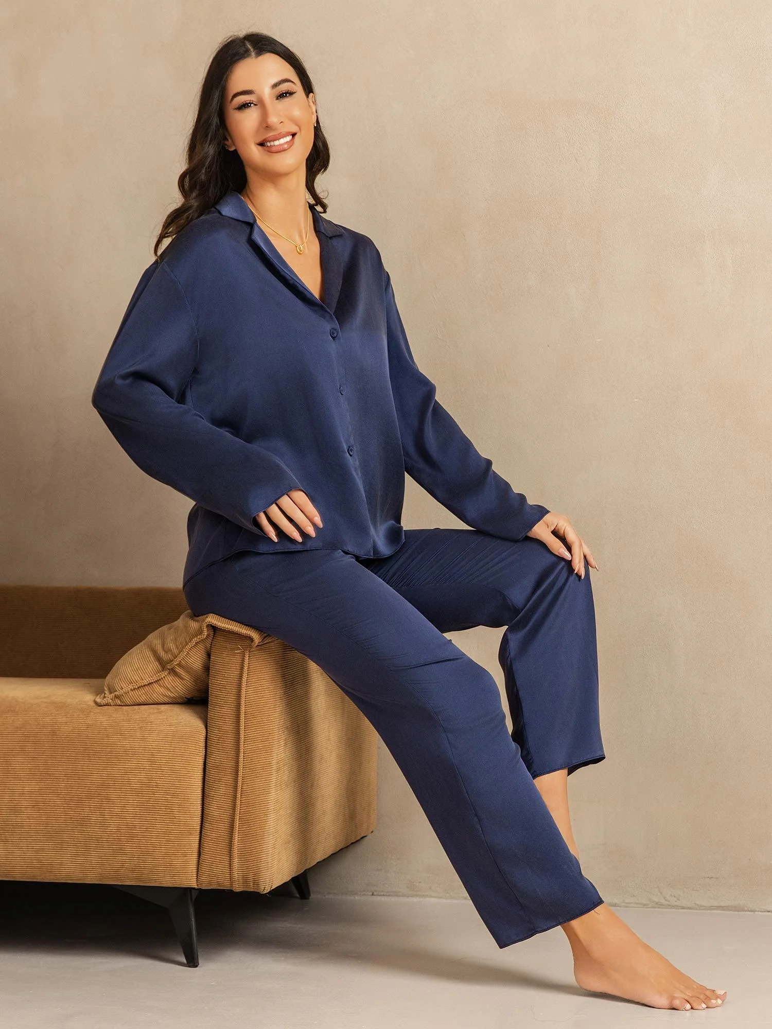 19Momme Waschbare Seide Langarm Notch Kragen Damen Schlafanzug Set - Image 16
