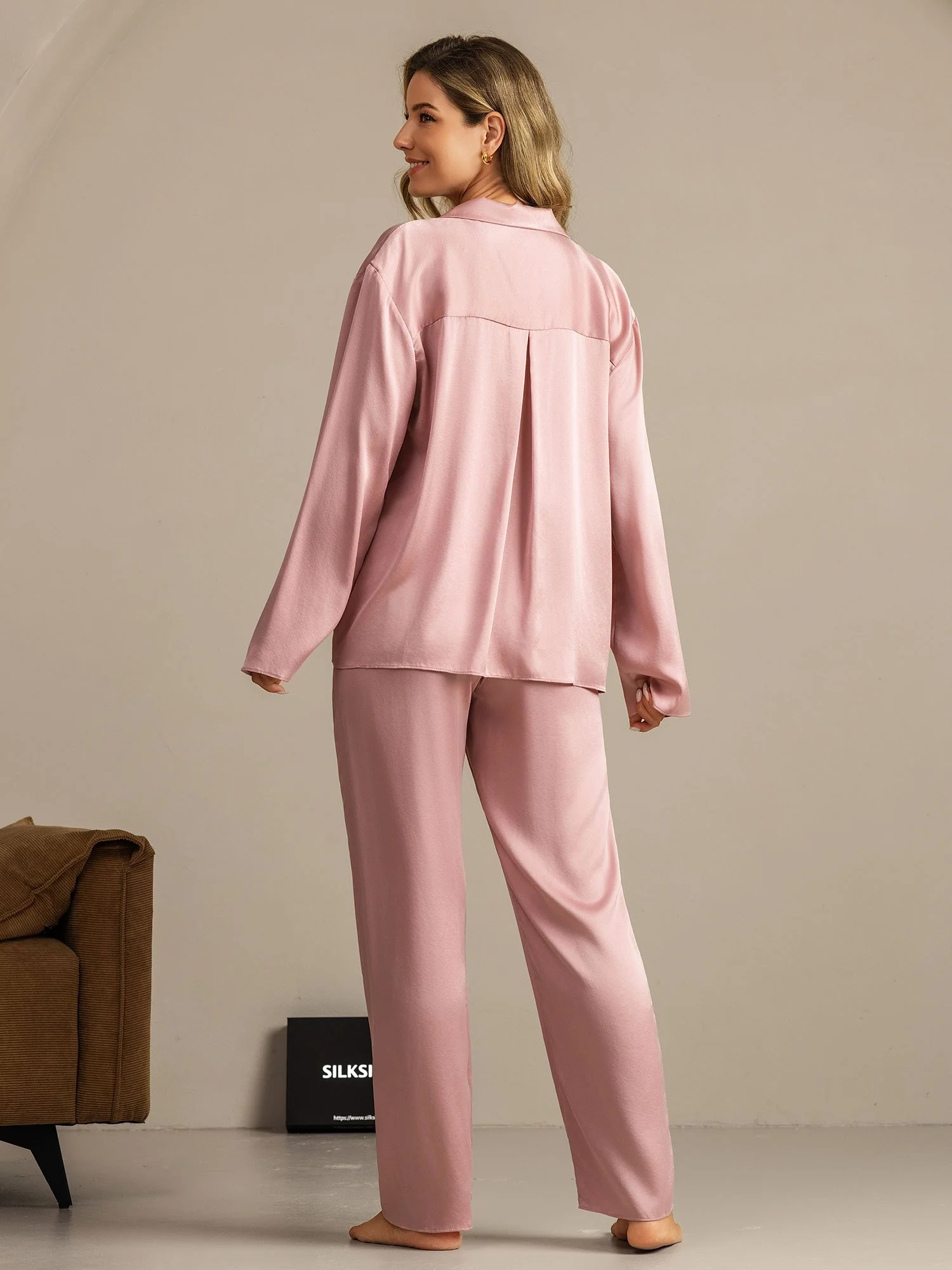 19Momme Waschbare Seide Langarm Notch Kragen Damen Schlafanzug Set - Image 18