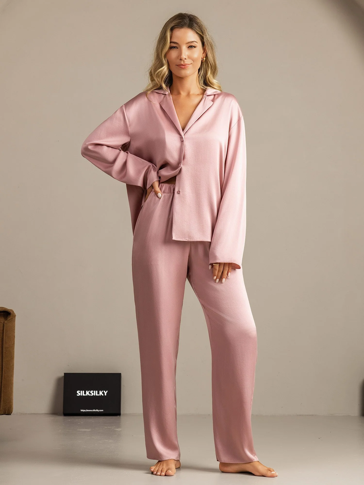 19Momme Waschbare Seide Langarm Notch Kragen Damen Schlafanzug Set - Image 19