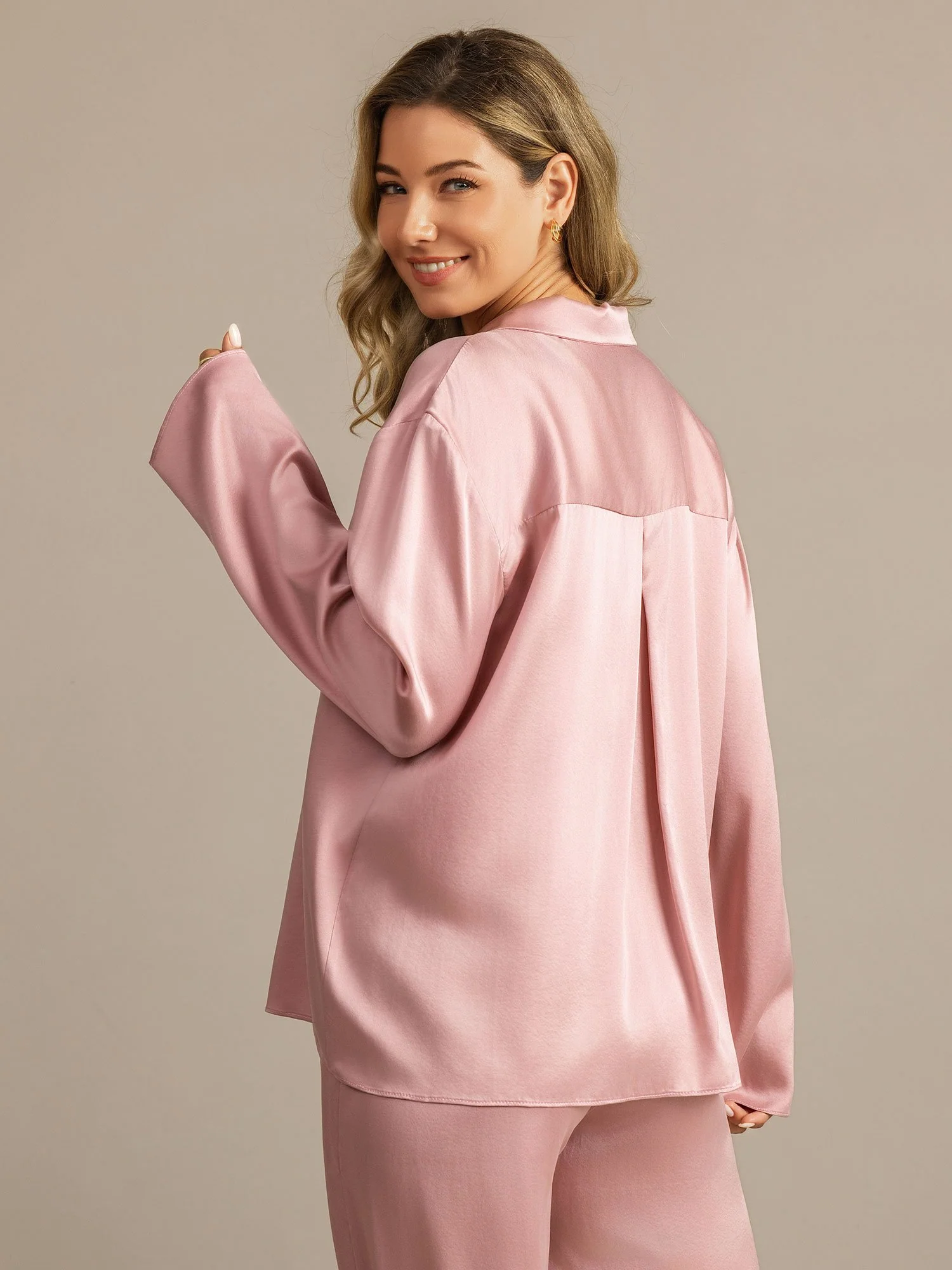 19Momme Waschbare Seide Langarm Notch Kragen Damen Schlafanzug Set - Image 21