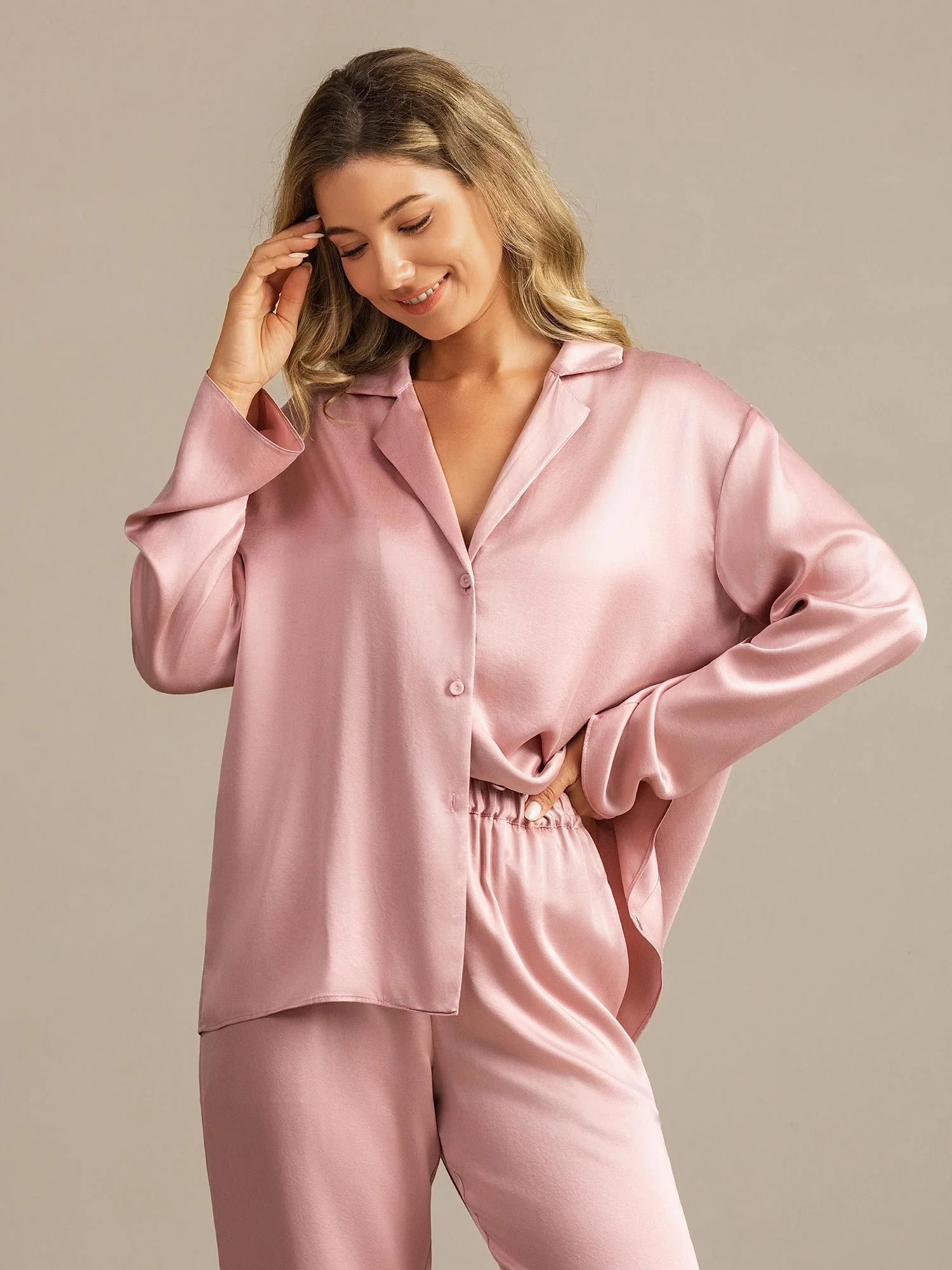 19Momme Waschbare Seide Langarm Notch Kragen Damen Schlafanzug Set - Image 23