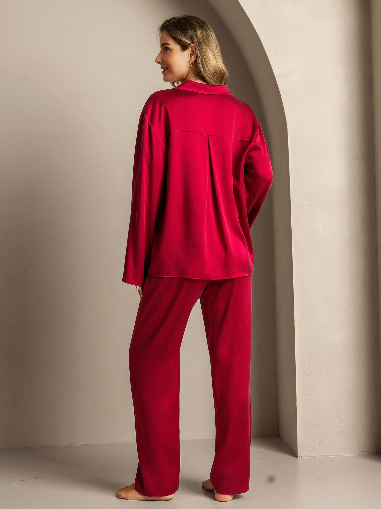 19Momme Waschbare Seide Langarm Notch Kragen Damen Schlafanzug Set - Image 34