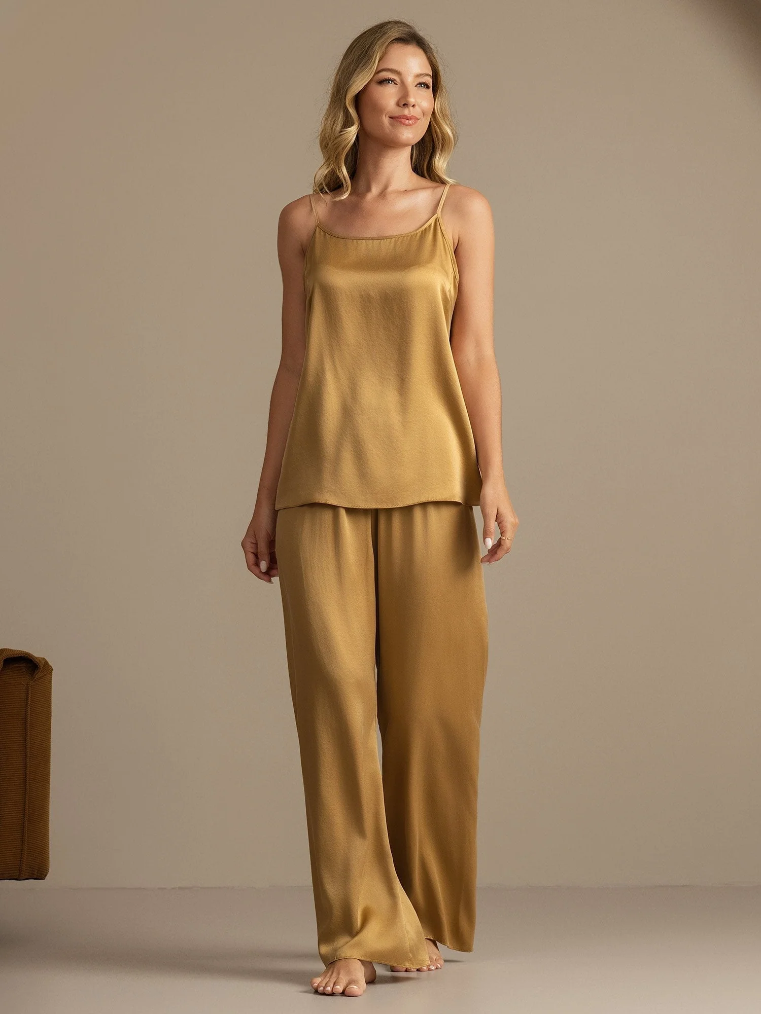 19Momme Waschbare Seide Spaghettiträger Top & Weite Hosen Set - Image 28