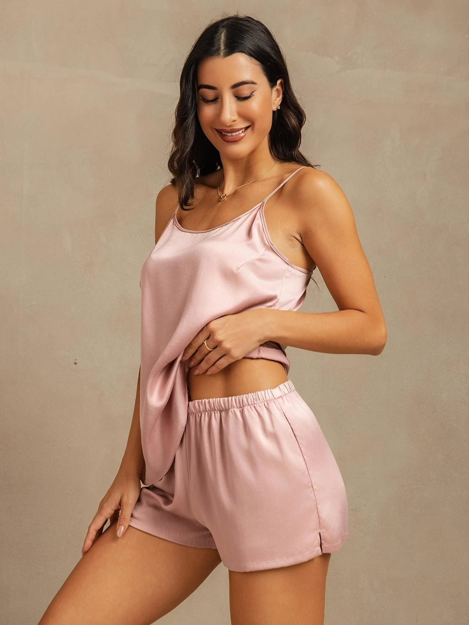 19 Momme Waschbare Seide Spaghetti-Träger Rundhalsausschnitt Camisole Set mit Seitentaschendesign - Image 3