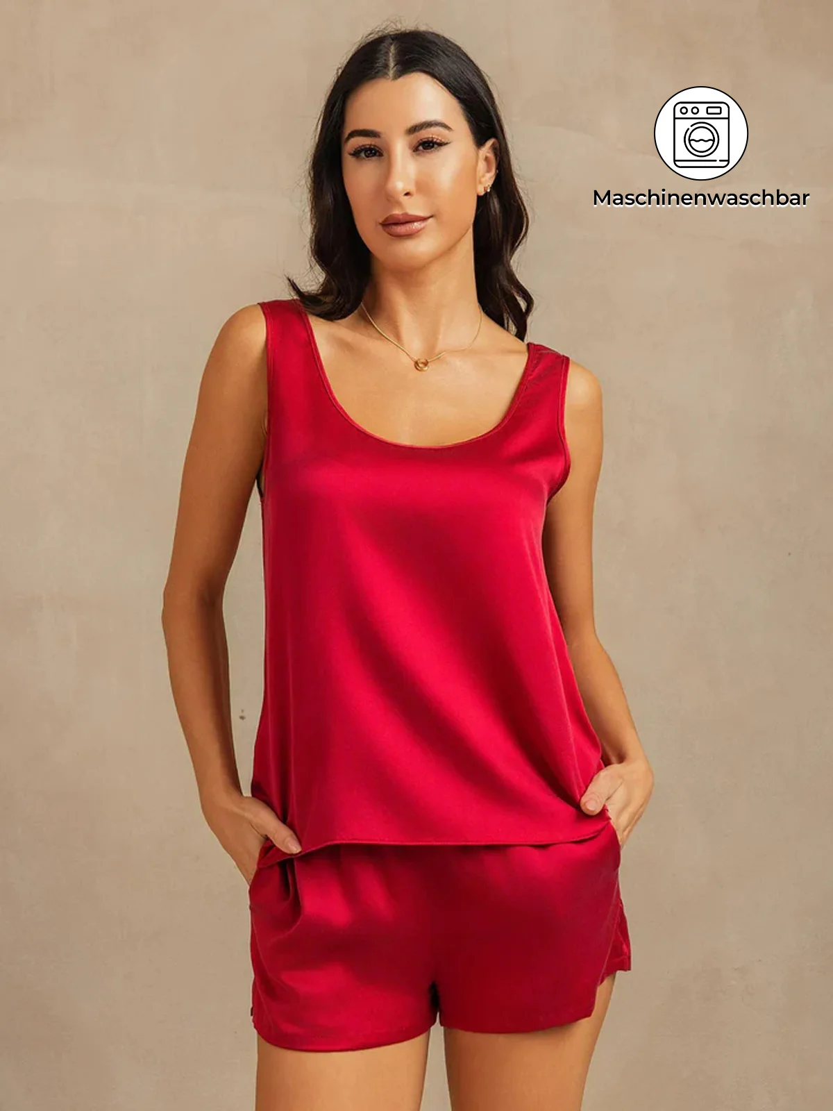 19 Momme Waschbare Seide Tanktop & Shorts Set mit Seitentaschendesign - Image 29