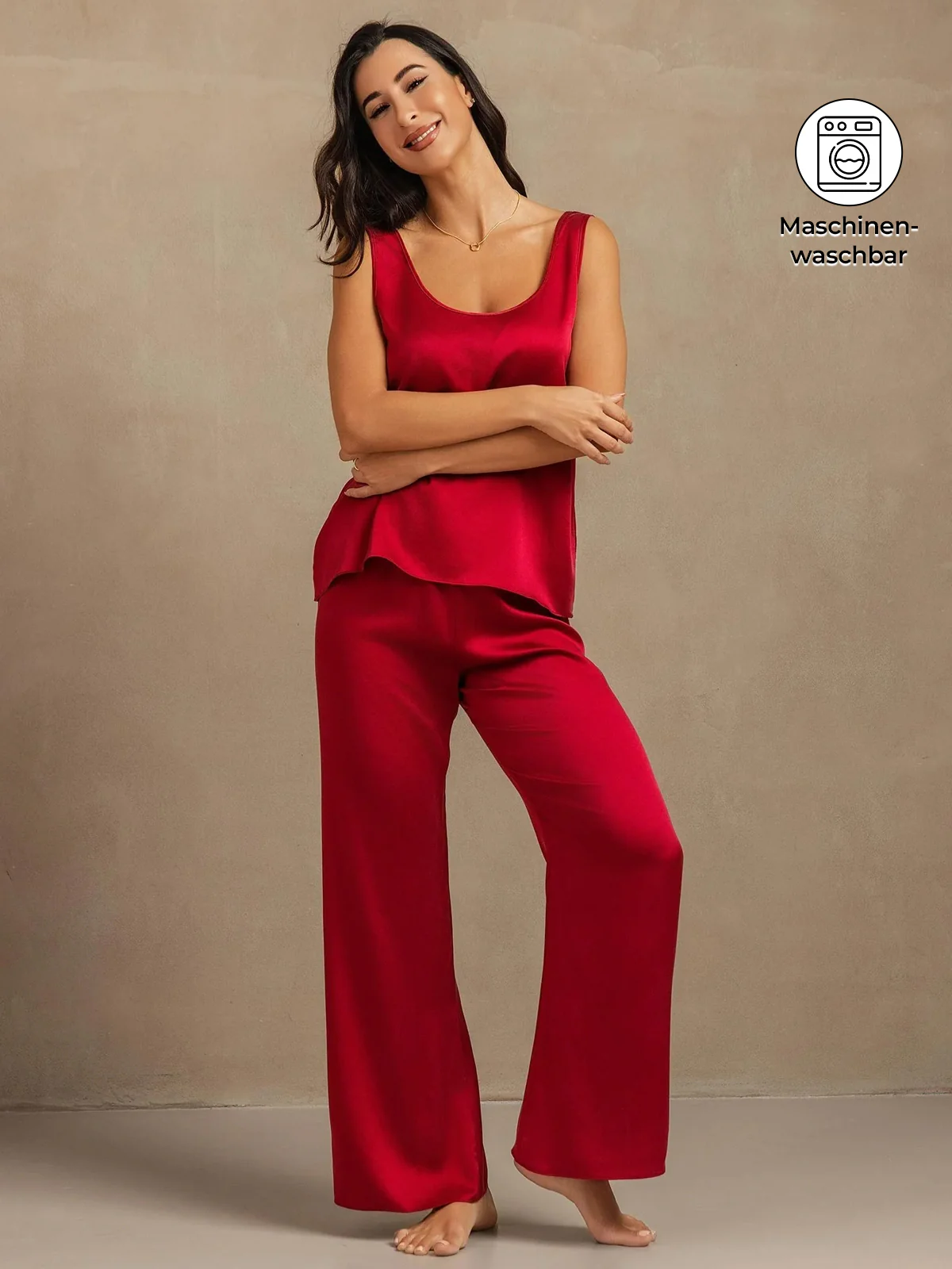 19Momme Waschbare Seide Tanktop & Weite Hosen Set - Image 16