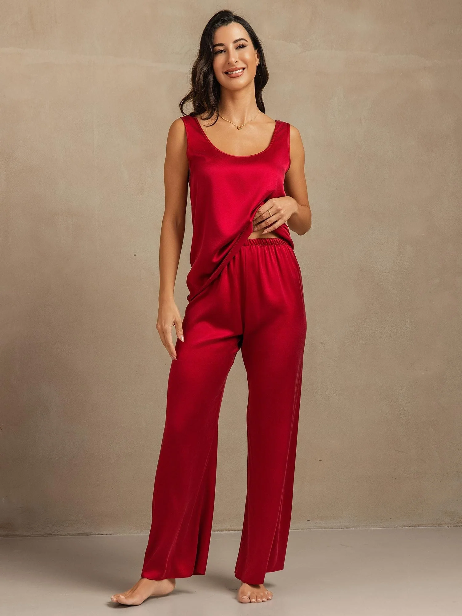 19Momme Waschbare Seide Tanktop & Weite Hosen Set - Image 19
