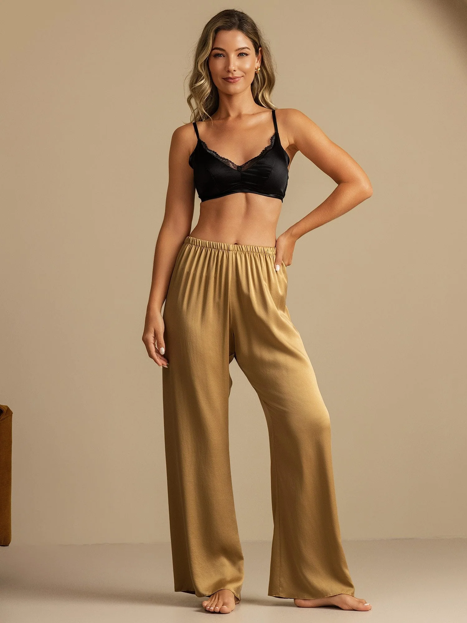 19Momme Waschbare Seidenweite Hose Damen Schlafhose mit Elastischem Bund - Image 5