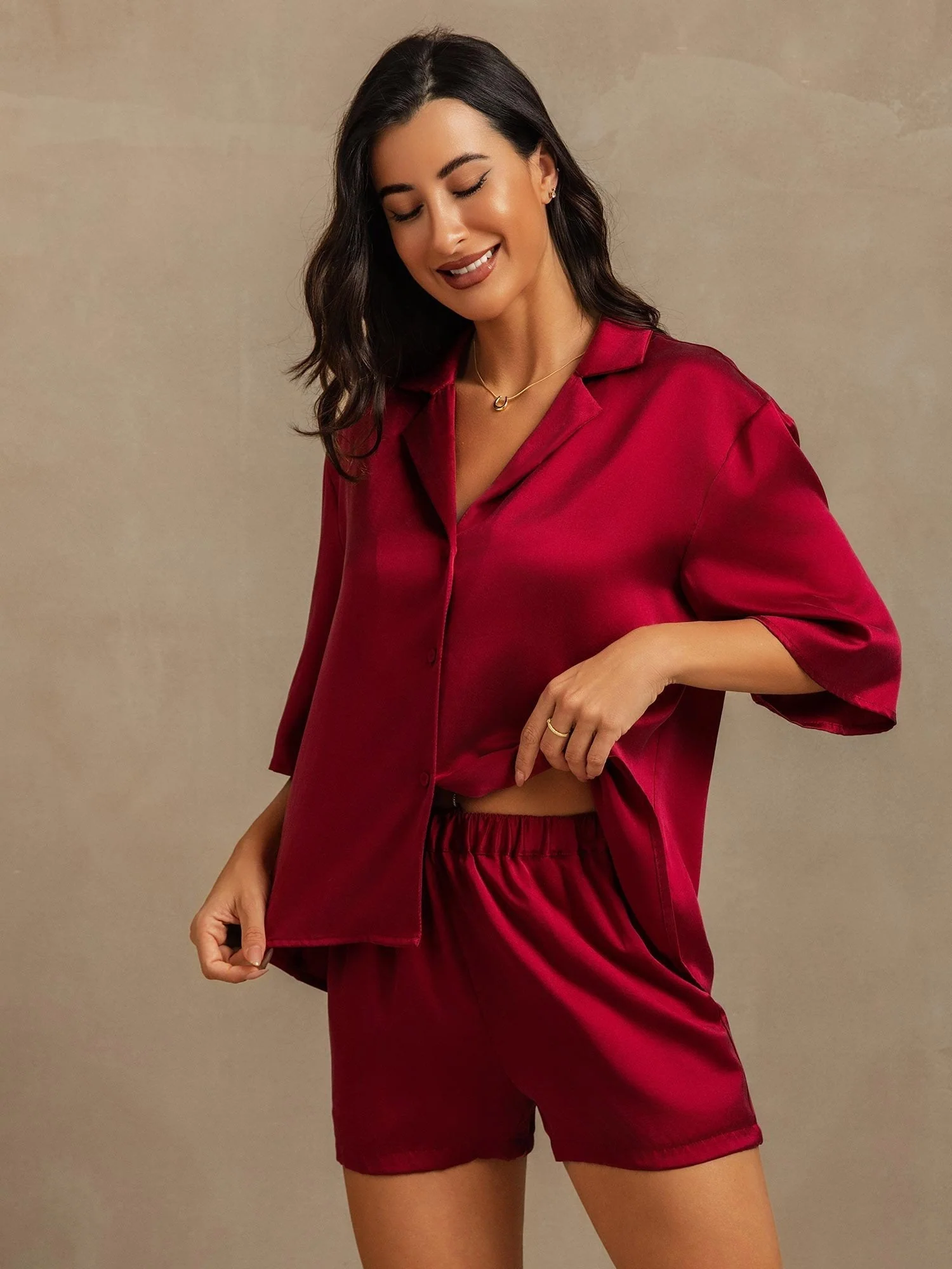 19Momme Damen Waschbare Seiden Pyjama Set mit Reverskragen und Seitentaschen - Image 22