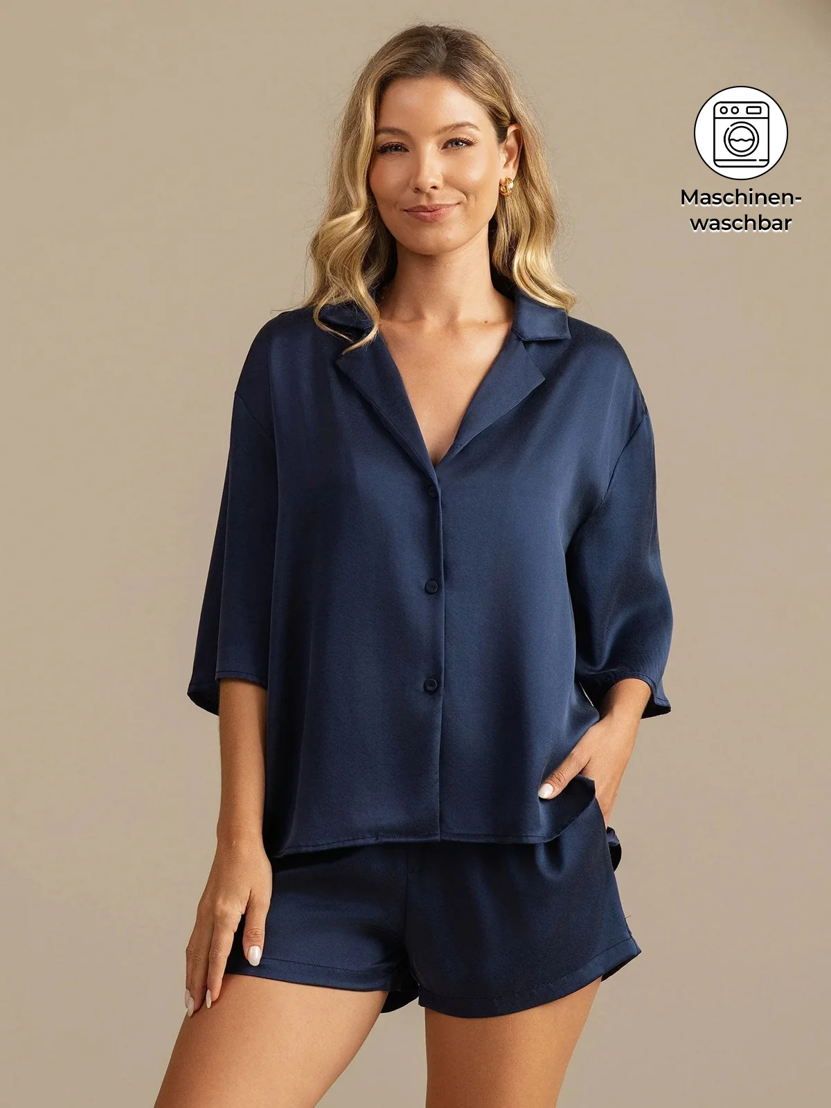 19Momme Damen Waschbare Seiden Pyjama Set mit Reverskragen und Seitentaschen - Image 23