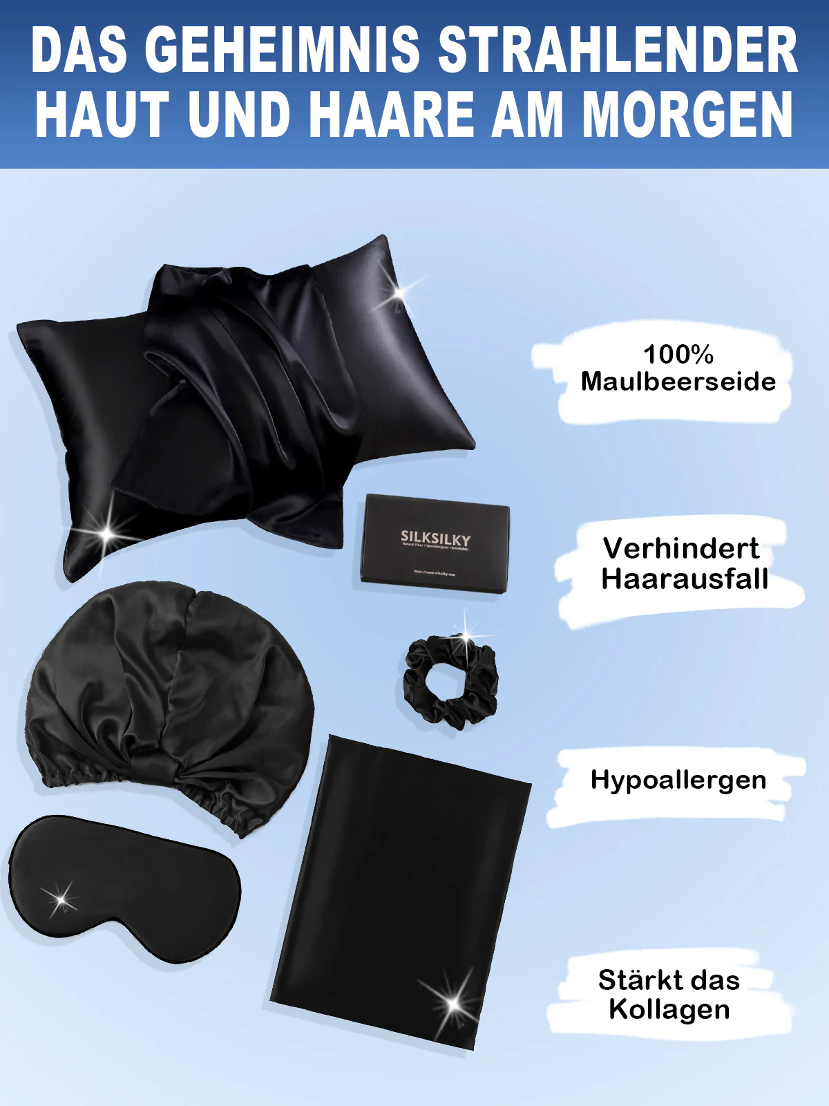 22Momme 100% Seide hautfreundlicher Schönheitsschlaf 4er Set - Image 7