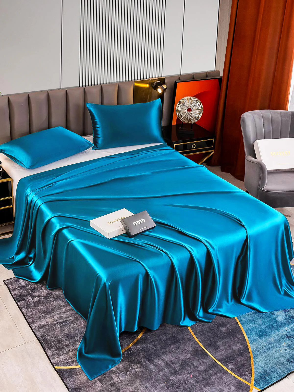 22Momme 3tlg Seidenset Wohnung Blatt+2x Kissenbezüge - Image 18
