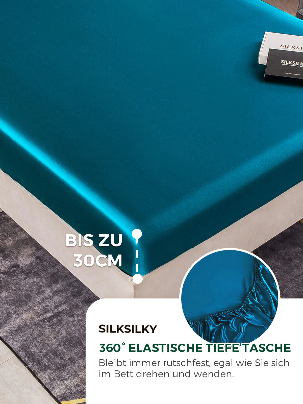 22Momme 4tlg Seide 1x Spannbettlaken+1x Wohnung Blatt+2x Kissenbezug - Image 25