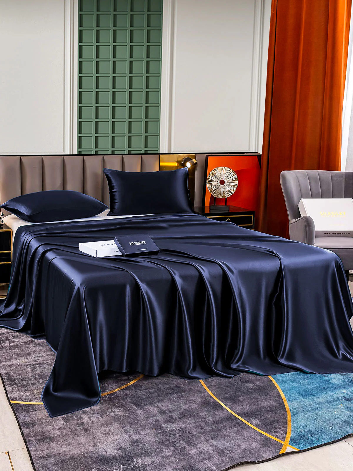 25Momme 3tlg Seidenset Wohnung Blatt+2x Kissenbezüge - Image 3