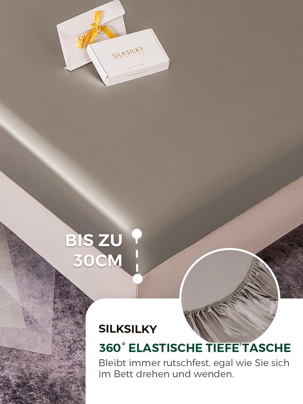 25Momme 4tlg Seide Bettbezug+Spannbettlaken+2x Kissenbezug - Image 74