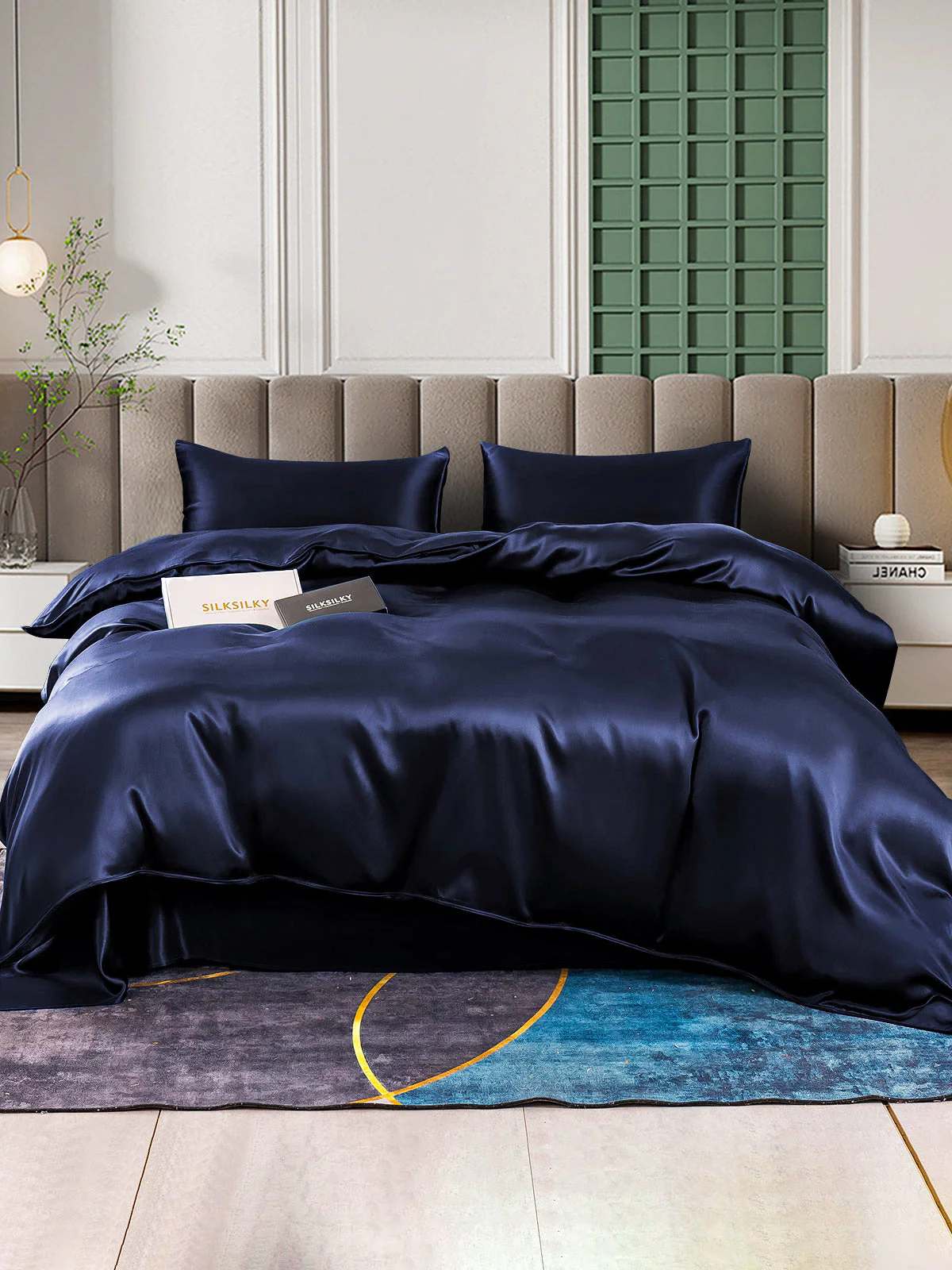 25Momme 4tlg Set Seide Bettbezug+Wohnung Blatt+2x Kissenbezug - Image 11
