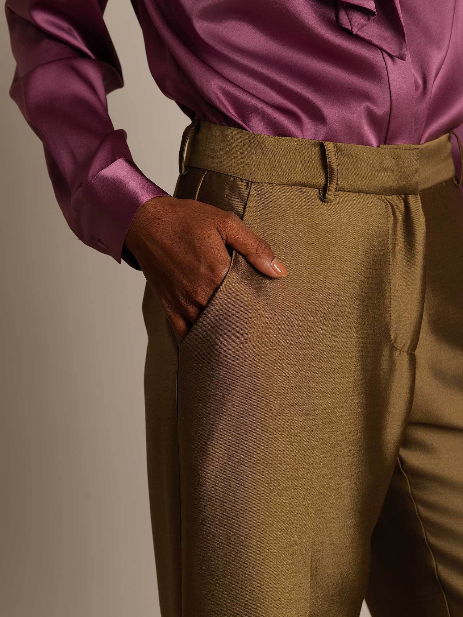 Clearance - 32Momme Seiden-Woll-Mischung Hohe Taille Mikro-Horn Weite Beinform Damenhose mit Seitentaschen Design - Image 19