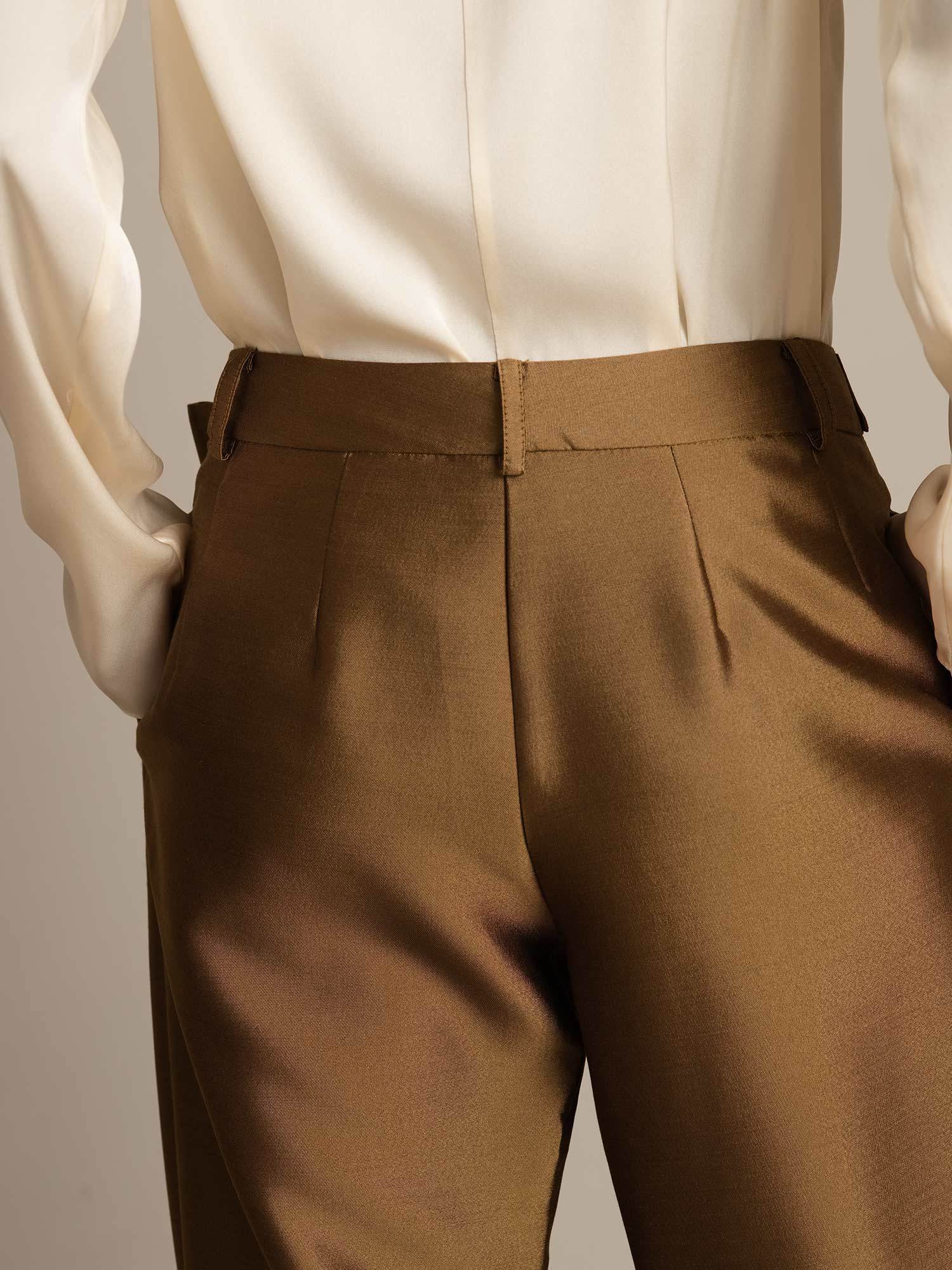 32Momme Seiden-Woll-Mix Hohe Taille Tapered Cropped Damenhose mit Bindegürtel-Design - Image 20